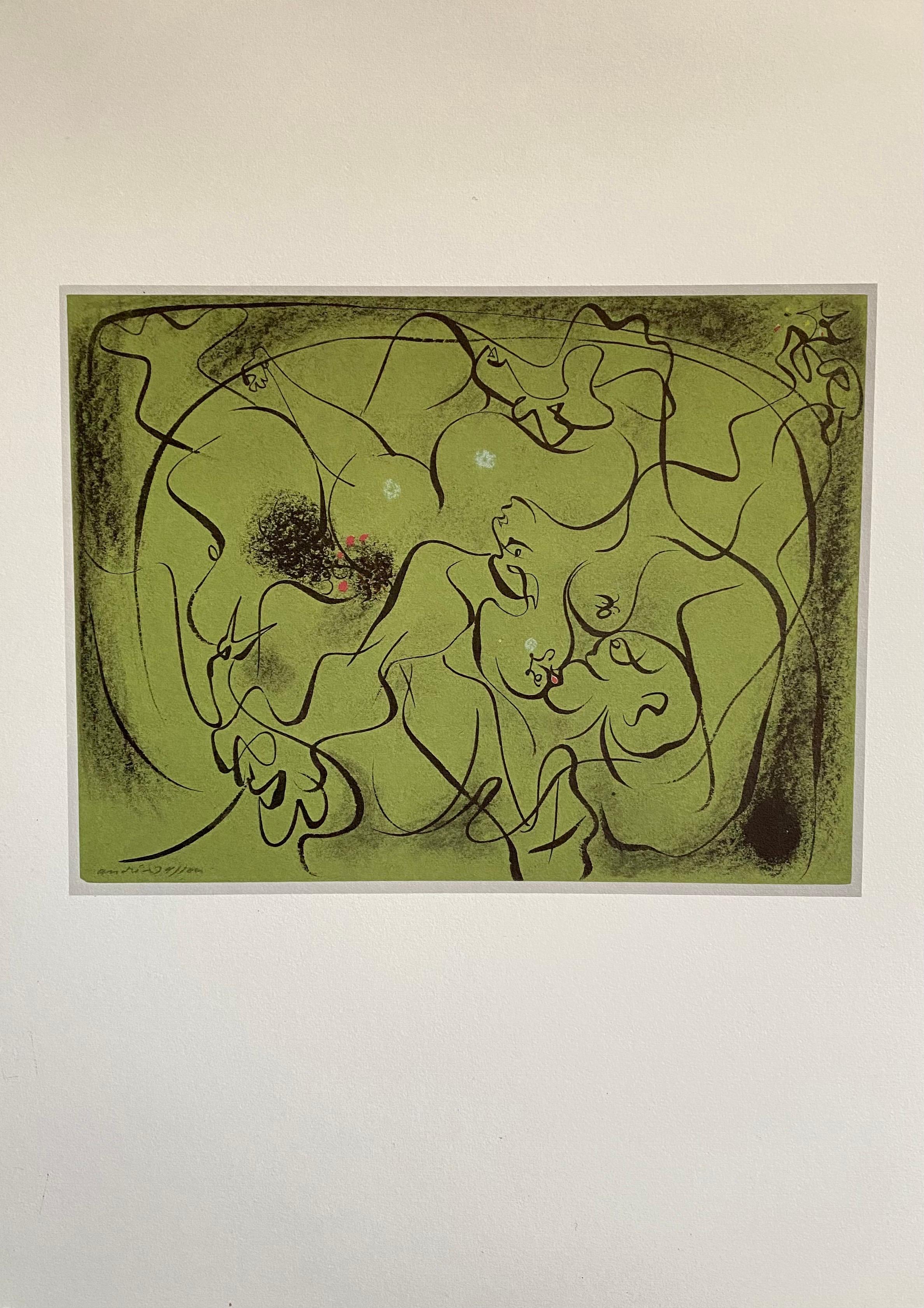 Abstrakte surrealistische Farblithographie Andre Masson, Französisch – Print von André Masson