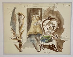 Litografia a colori astratta surrealista francese di Andre Masson