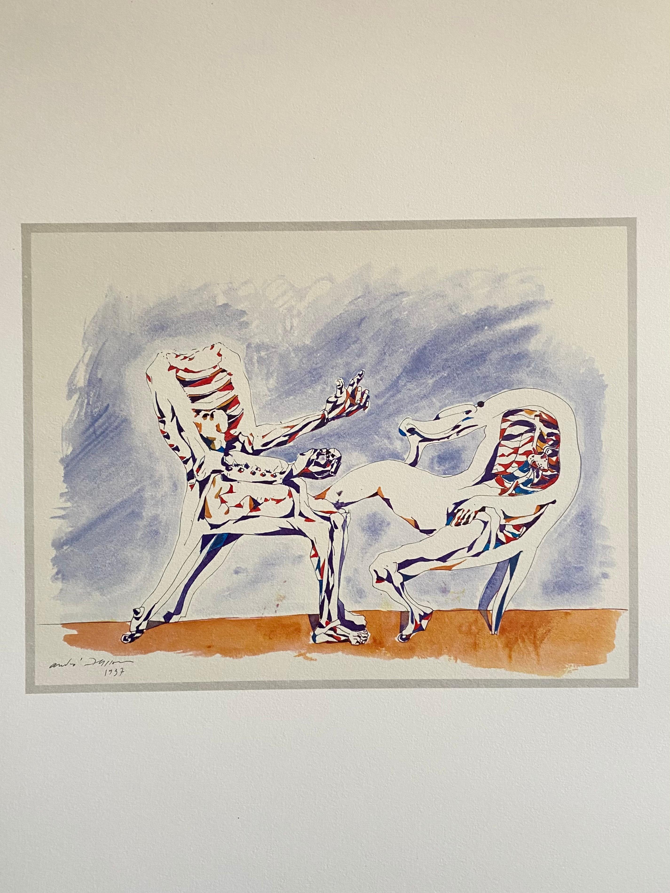 Litografia a colori astratta surrealista francese di Andre Masson - Print di André Masson