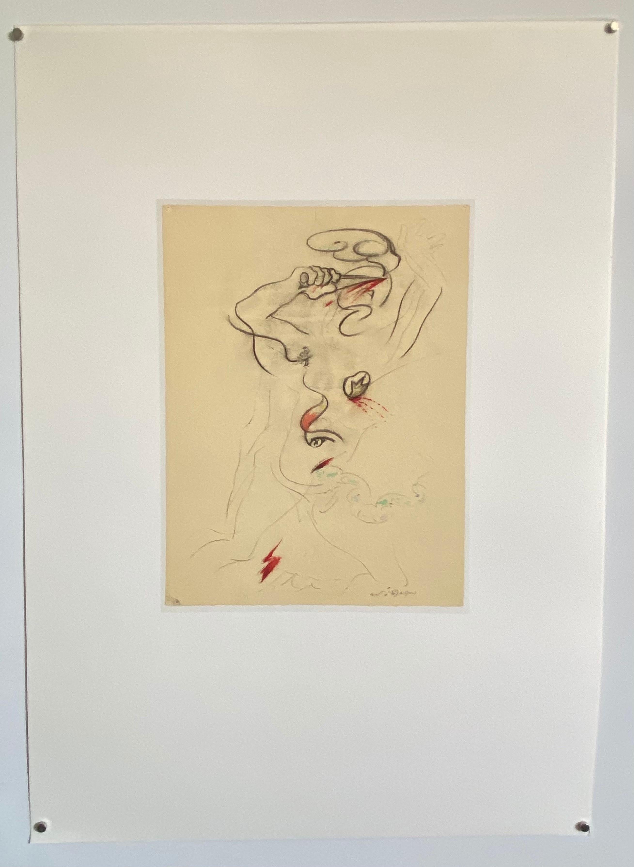 Abstrakte surrealistische Farblithographie Andre Masson, Französisch (Beige), Figurative Print, von André Masson