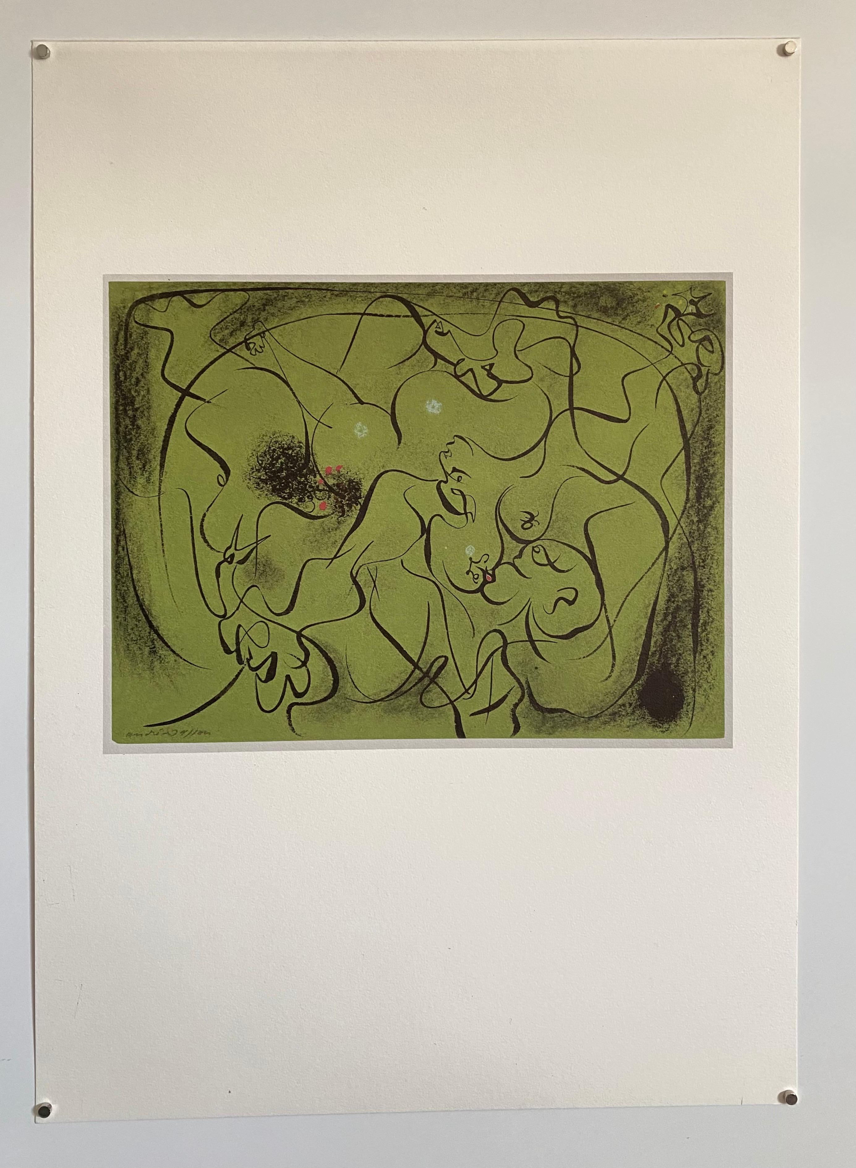 Abstrakte surrealistische Farblithographie Andre Masson, Französisch (Braun), Abstract Print, von André Masson