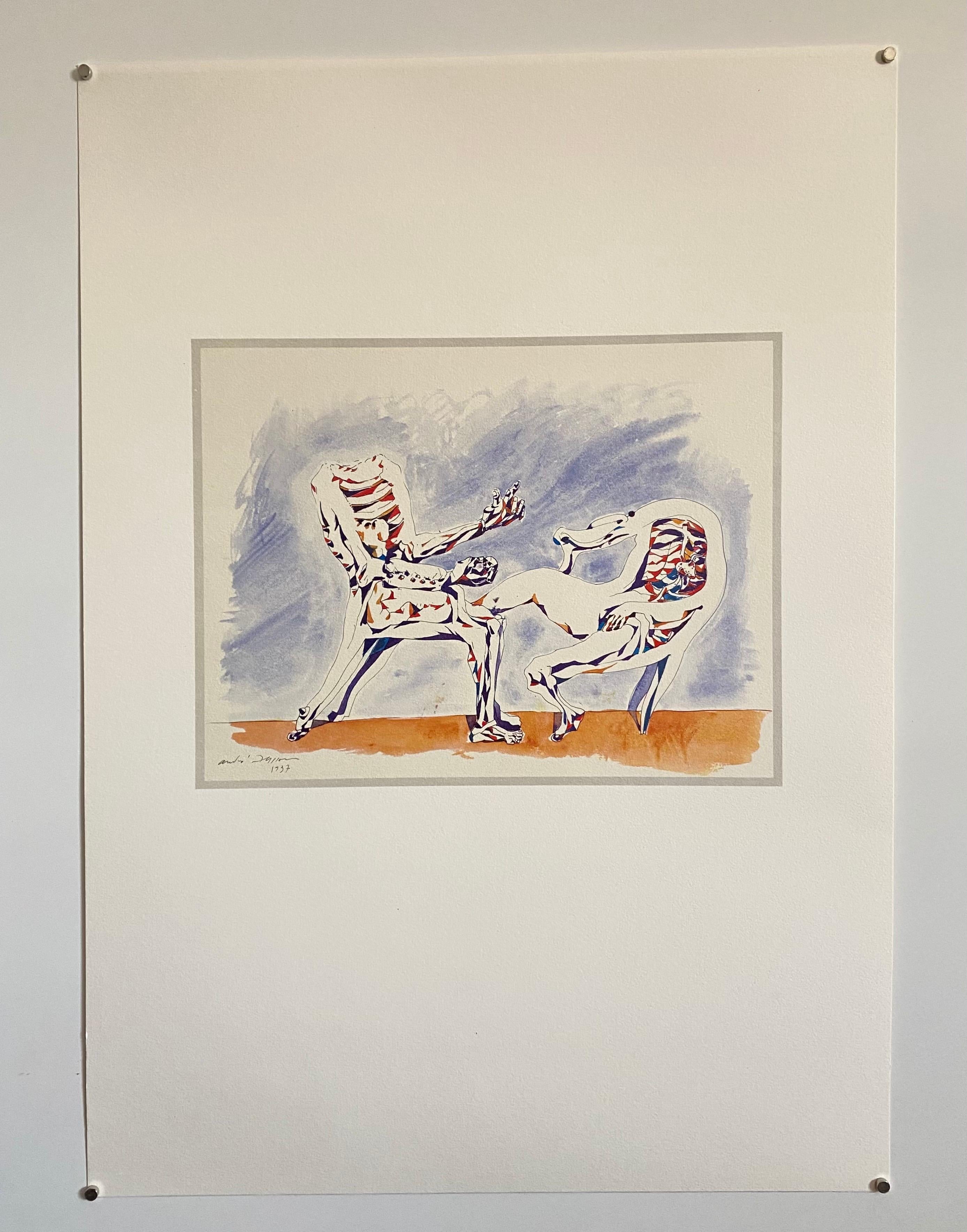 Litografia a colori astratta surrealista francese di Andre Masson - Abstract Print Beige di André Masson
