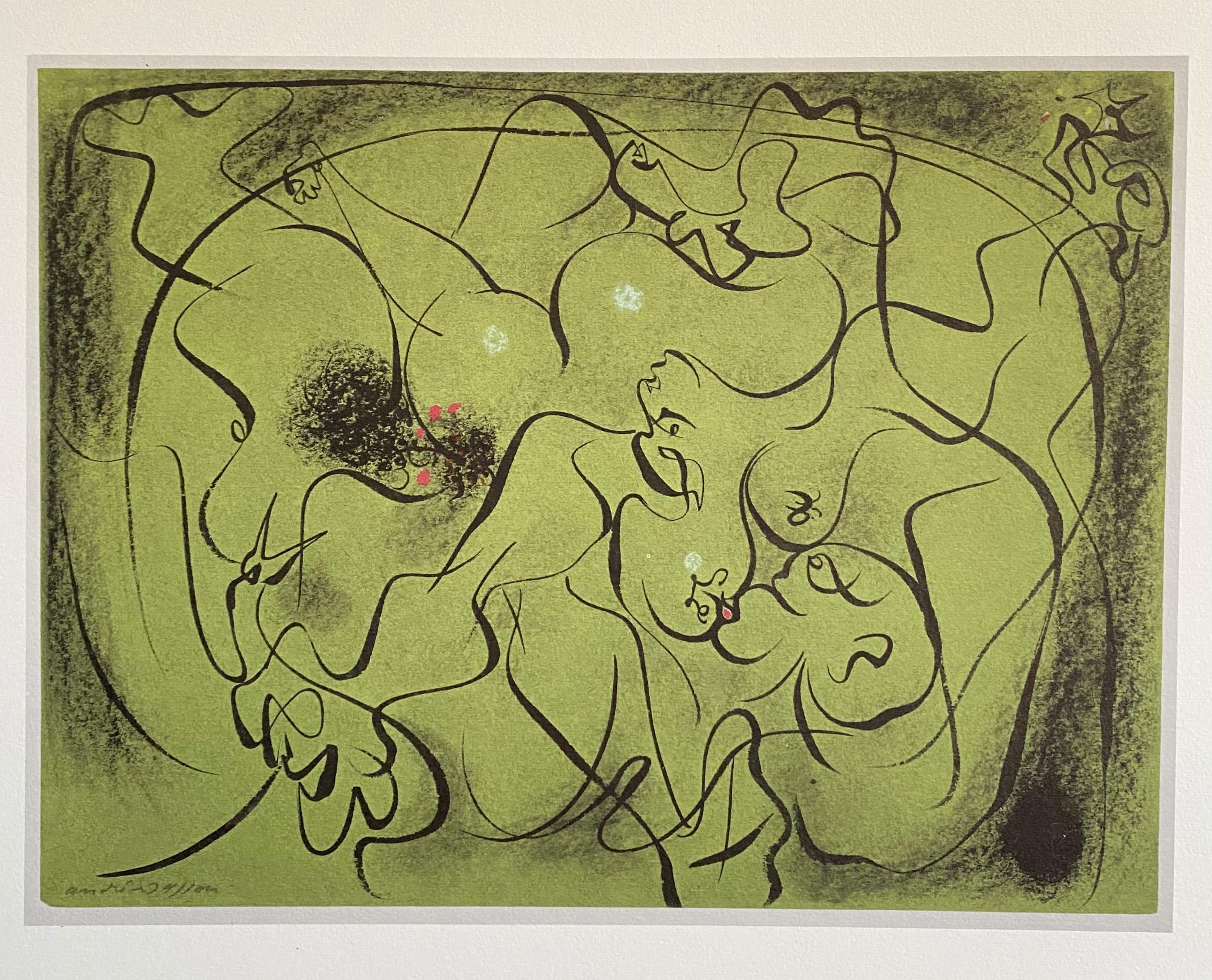 Litografia a colori astratta surrealista francese di Andre Masson