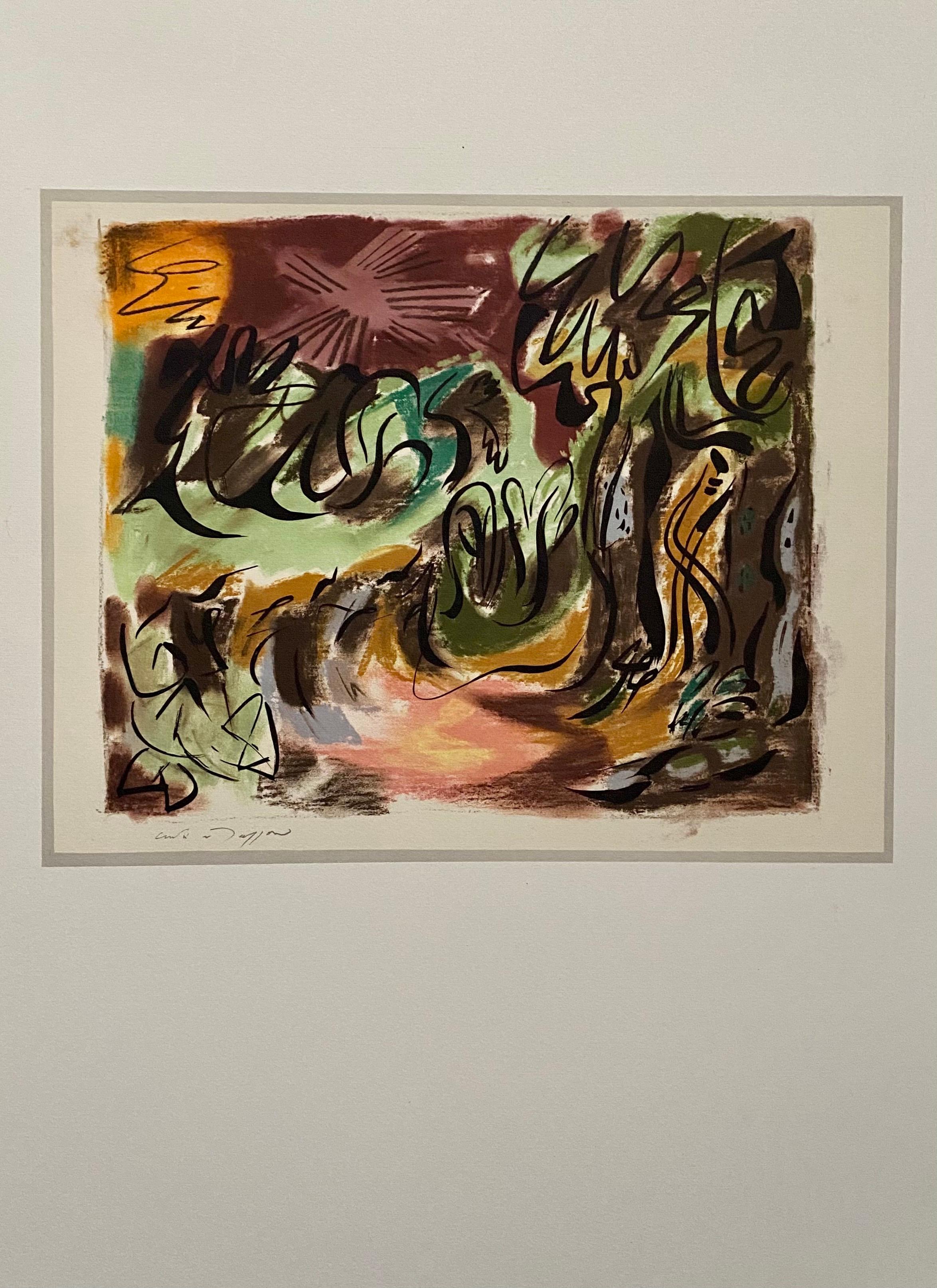 Litografia a colori astratta surrealista francese di Andre Masson