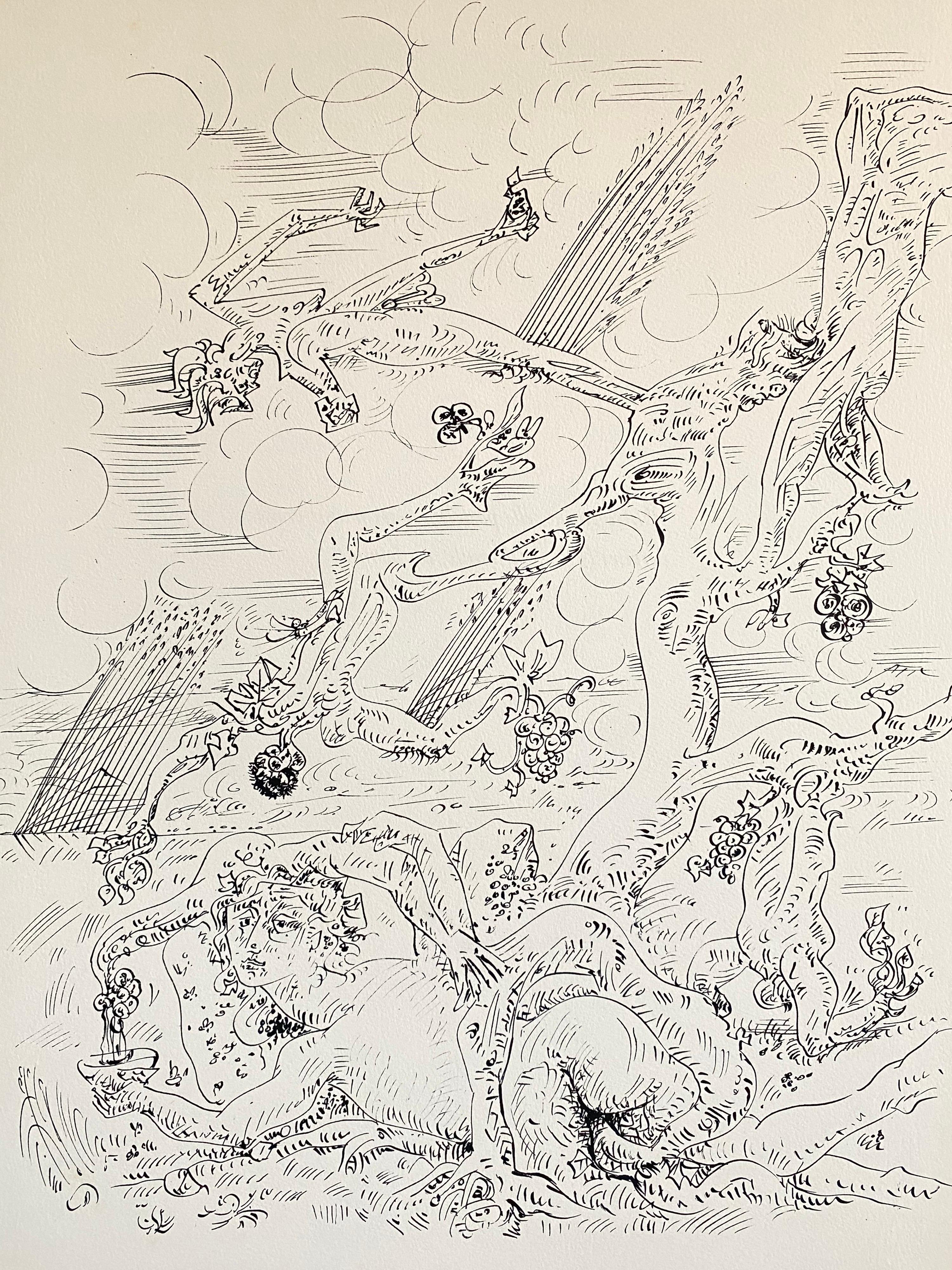 French Abstract Surrealist Lithograph Andre Masson Mourlot Paris Limited Edition - Print by André Masson