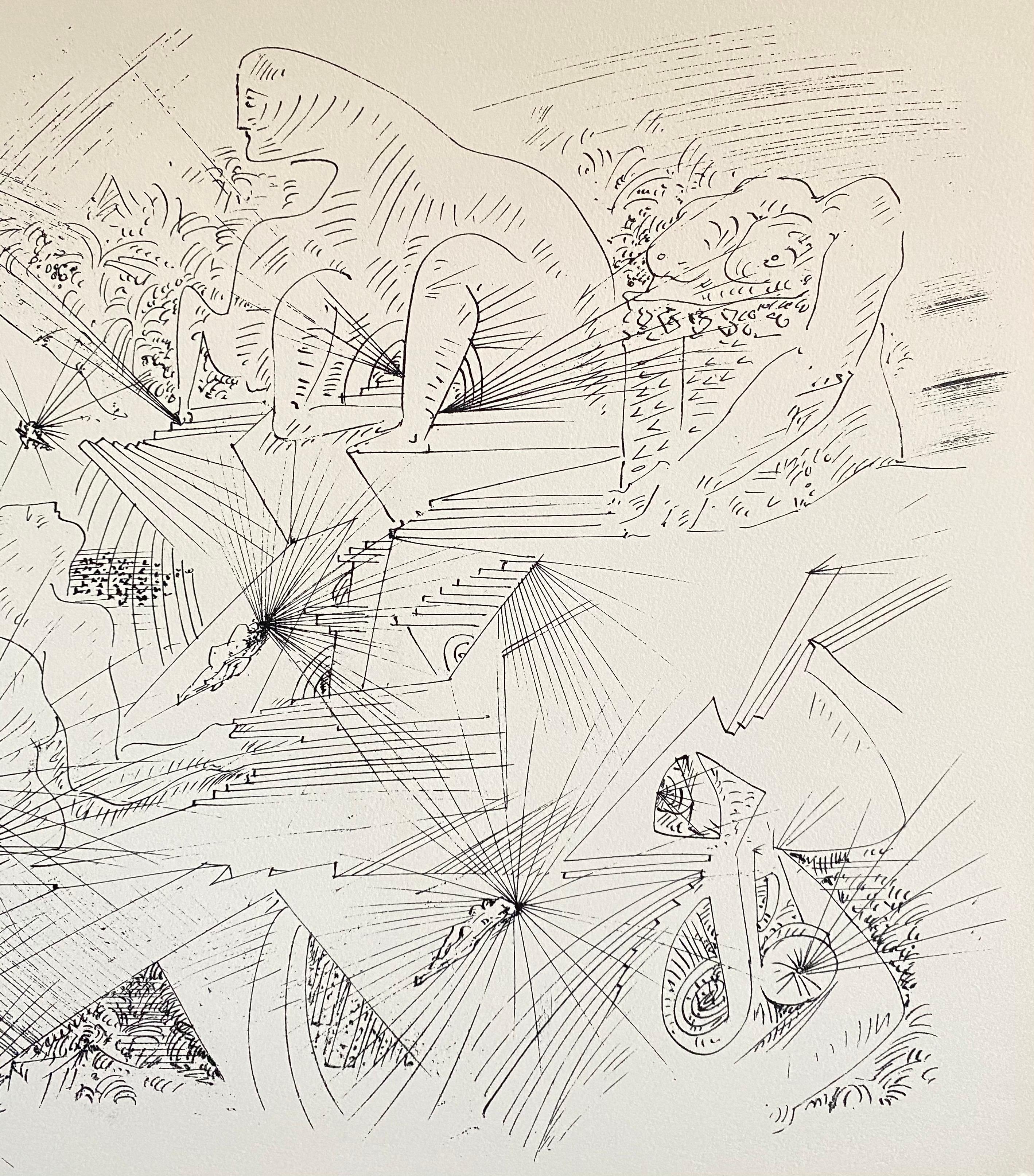 French Abstract Surrealist Lithograph Andre Masson Mourlot Paris Limited Edition - Print by André Masson