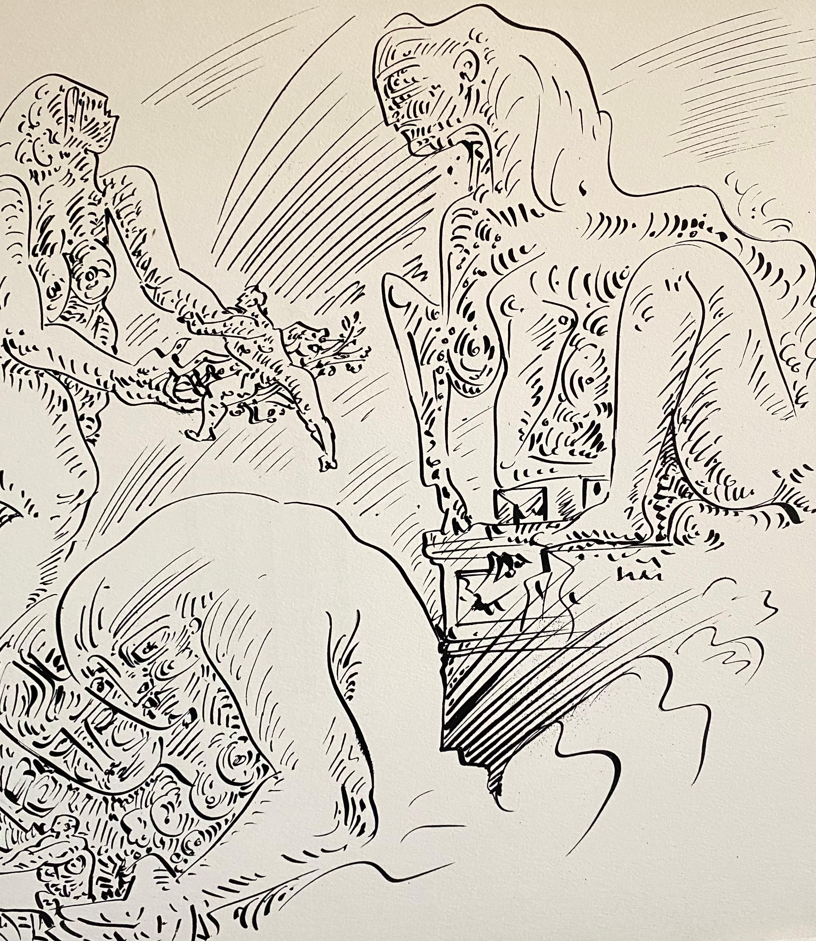 French Abstract Surrealist Lithograph Andre Masson Mourlot Paris Limited Edition - Print by André Masson