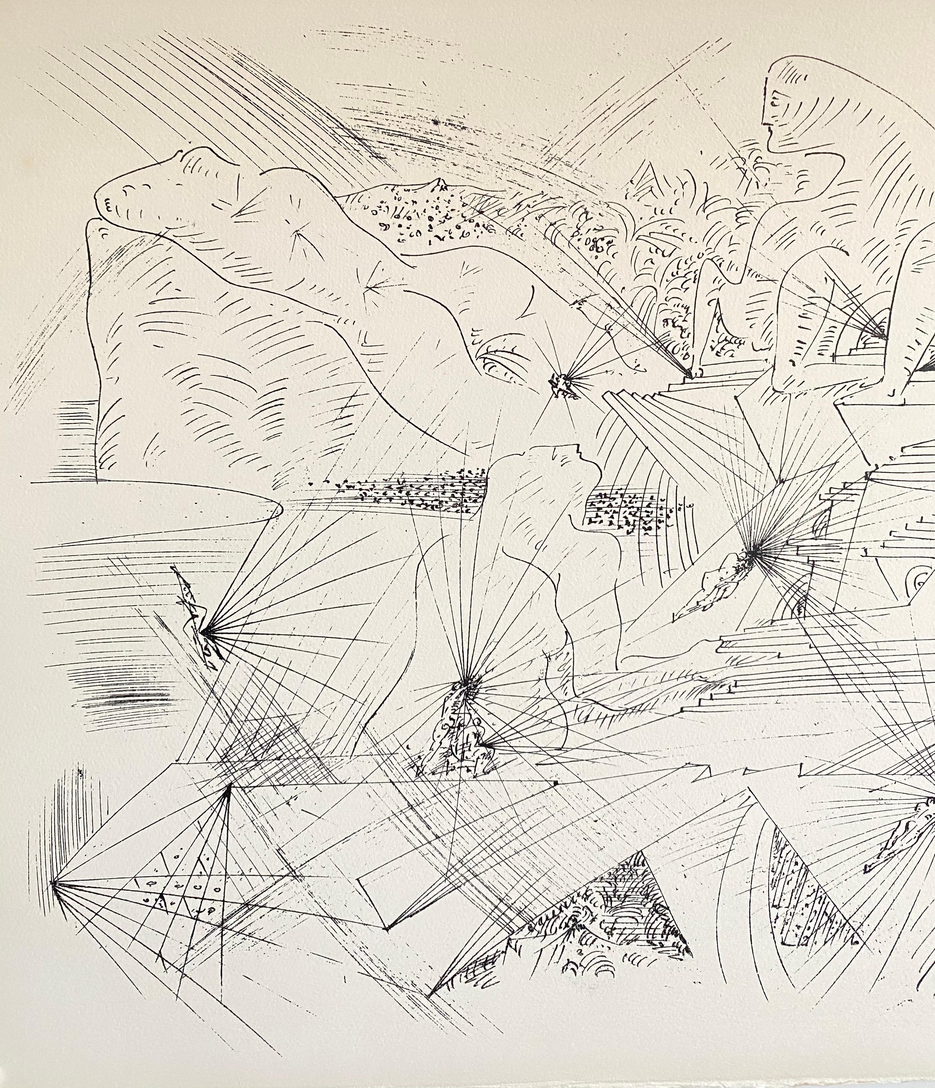 French Abstract Surrealist Lithograph Andre Masson Mourlot Paris Limited Edition - Beige Abstract Print by André Masson