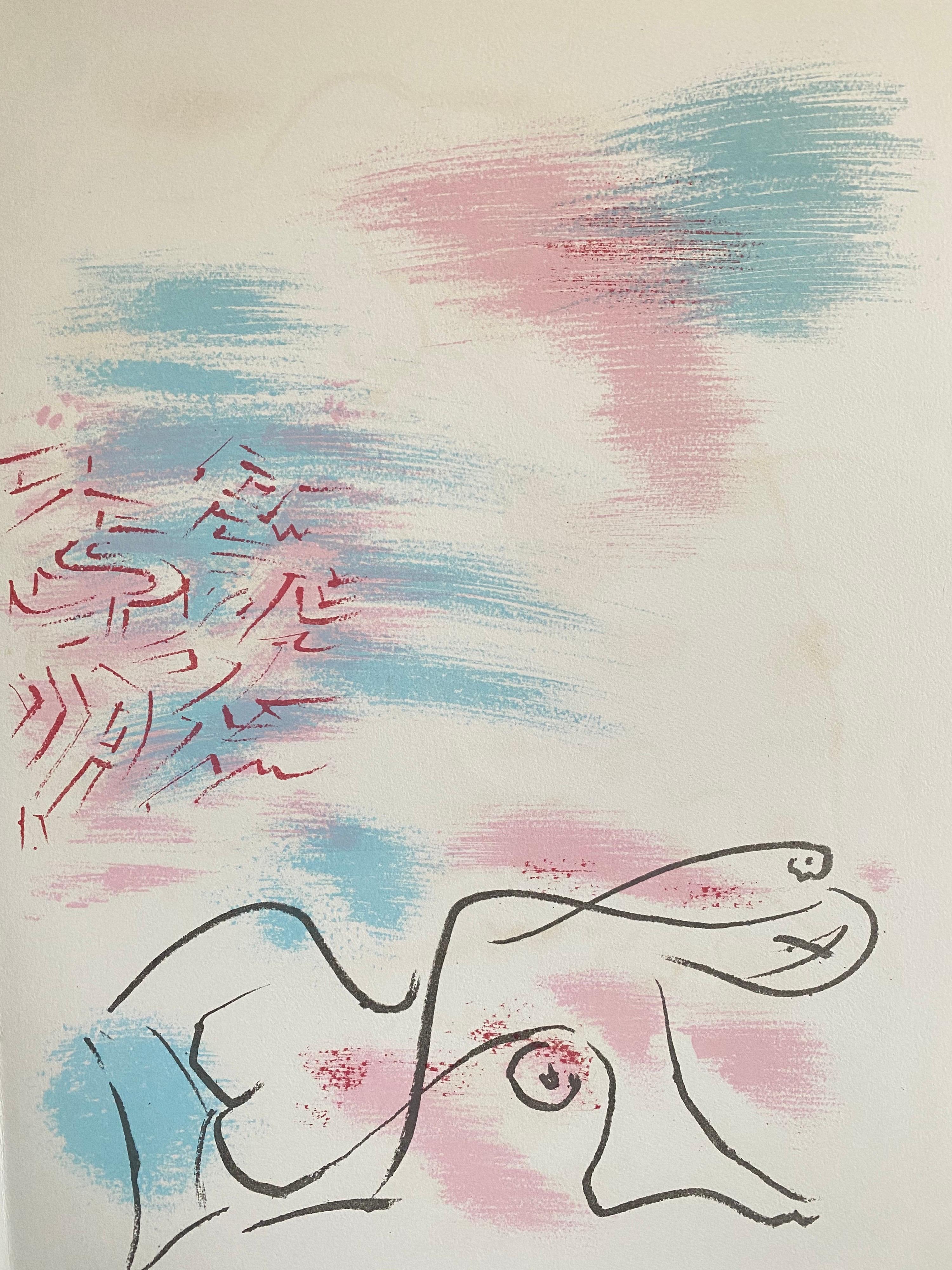 French Abstract Surrealist Lithograph Andre Masson Mourlot Paris Limited Edition - Beige Abstract Print by André Masson