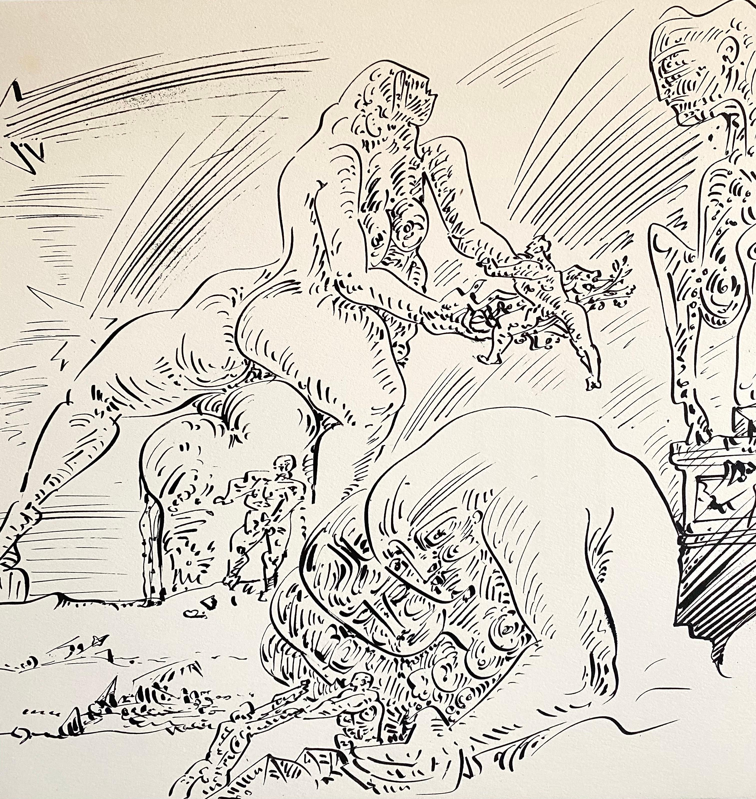 French Abstract Surrealist Lithograph Andre Masson Mourlot Paris Limited Edition - Beige Figurative Print by André Masson