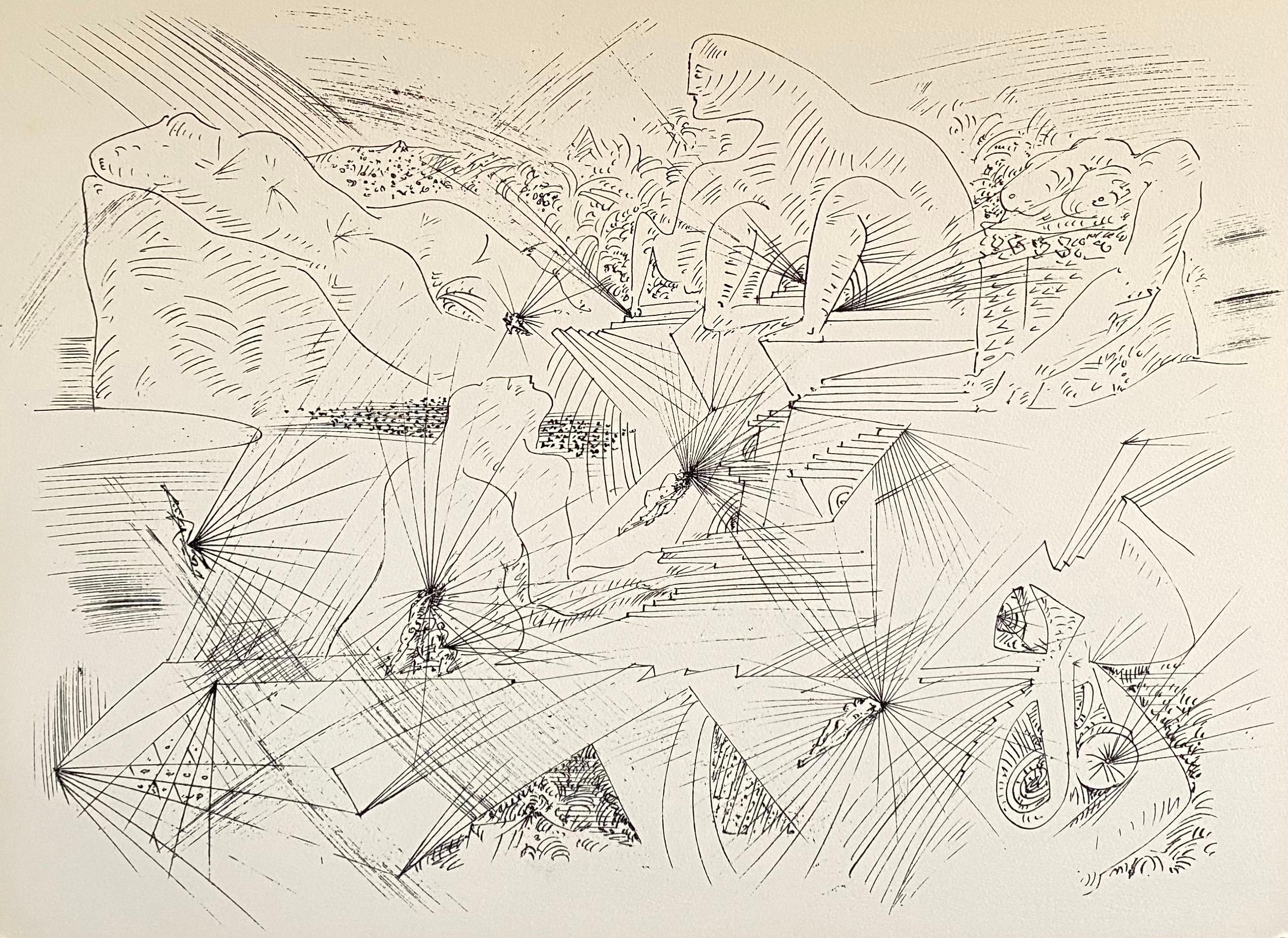 Litografía Surrealista Abstracta Francesa Andre Masson Mourlot Paris Edición Limitada