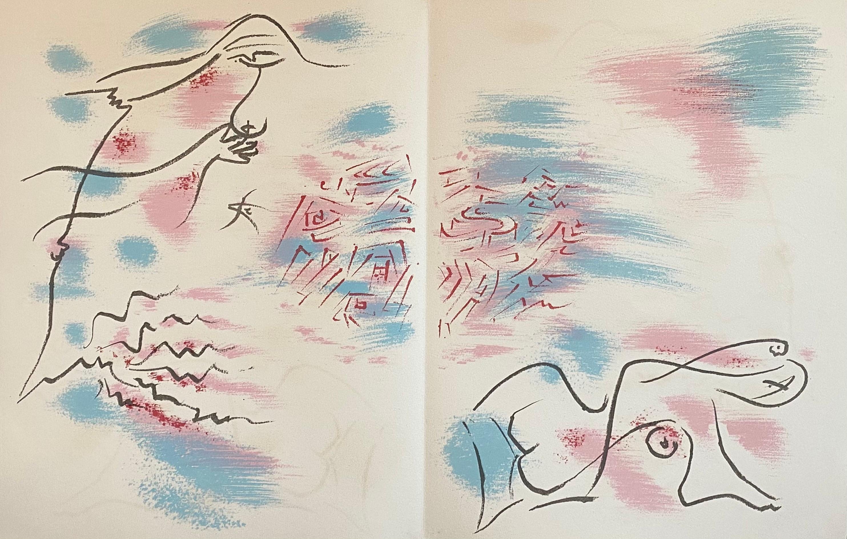 Litografía Surrealista Abstracta Francesa Andre Masson Mourlot Paris Edición Limitada