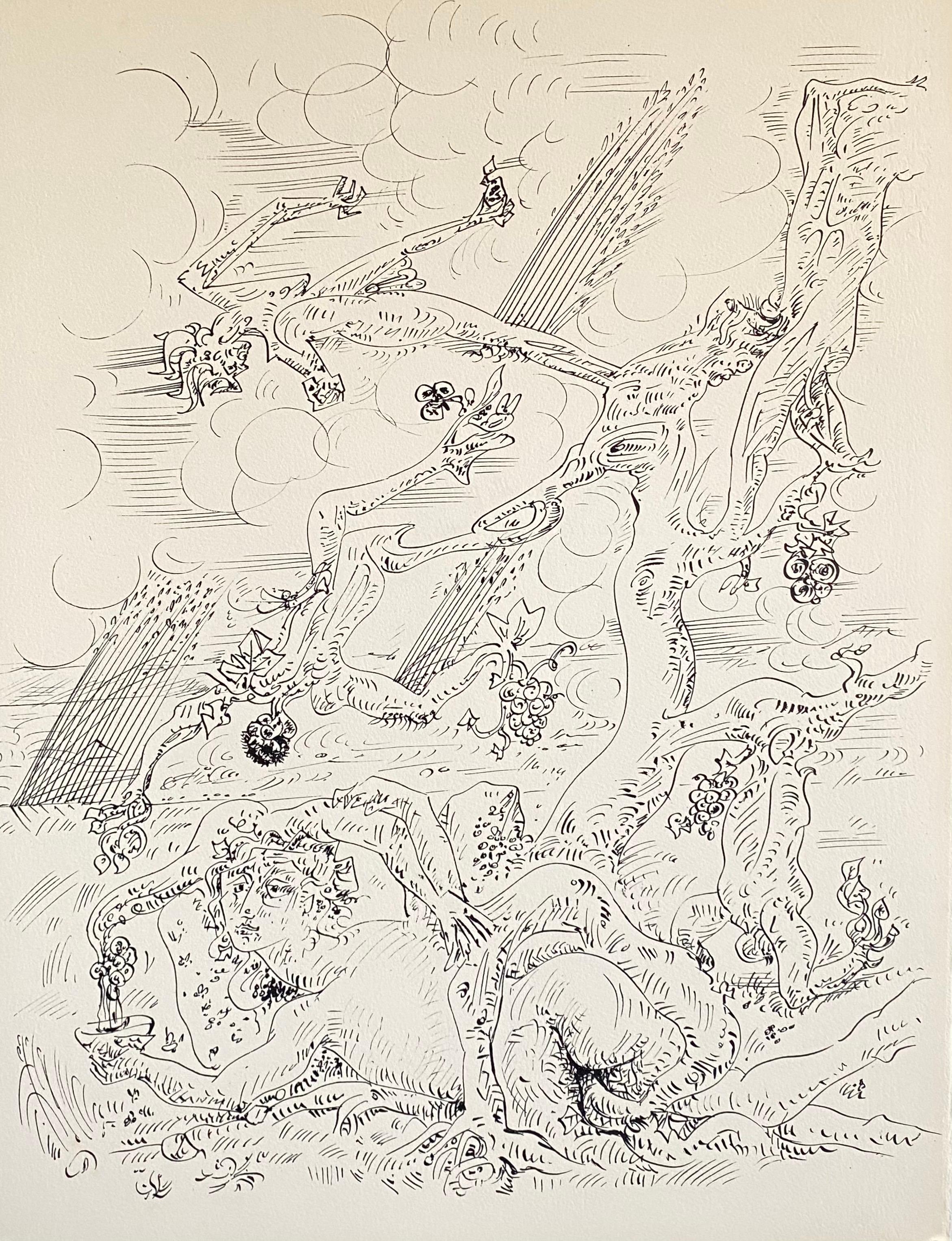 Litografía Surrealista Abstracta Francesa Andre Masson Mourlot Paris Edición Limitada