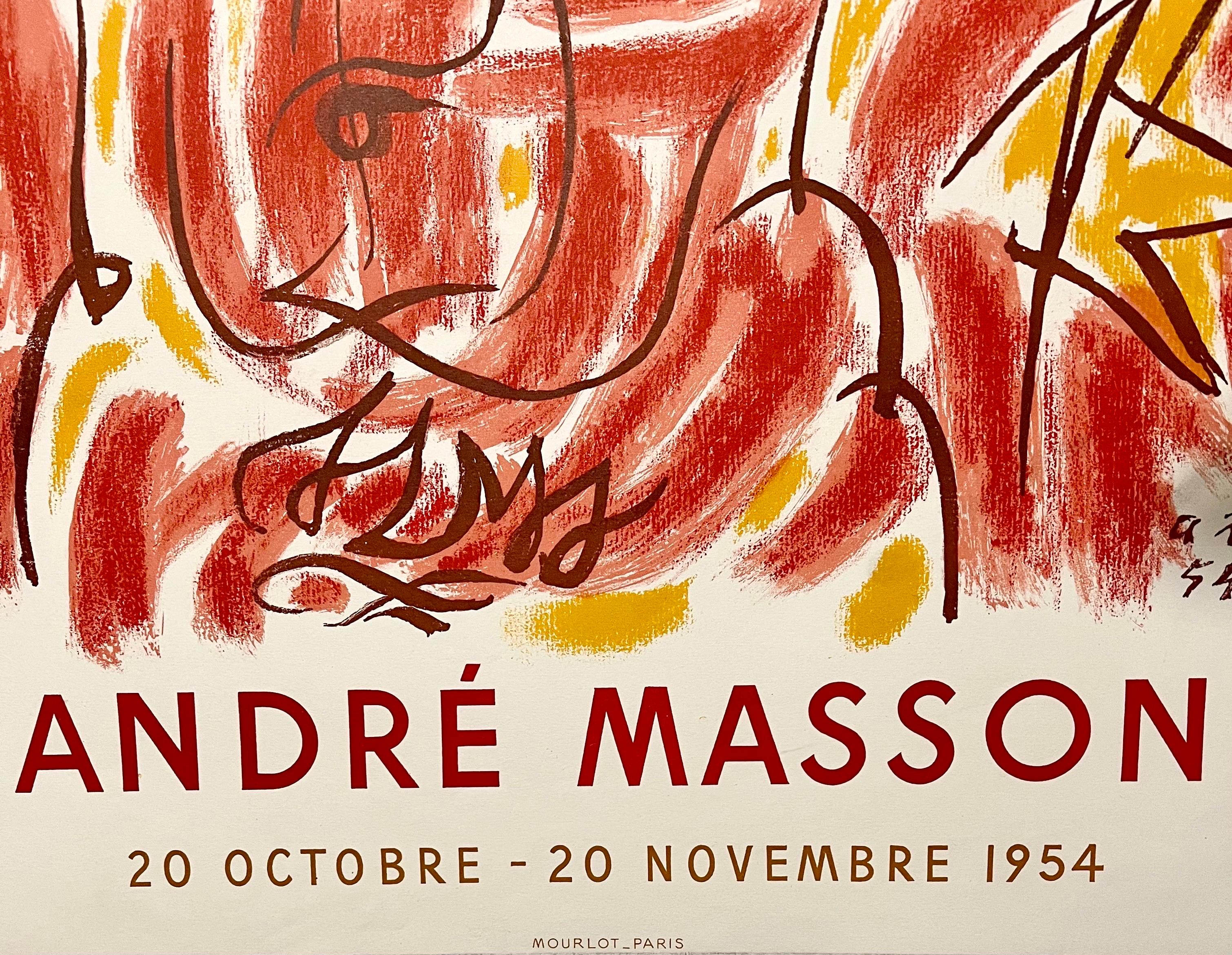 Litografia francese astratta surrealista d'epoca Mourlot Poster Andre Masson 3