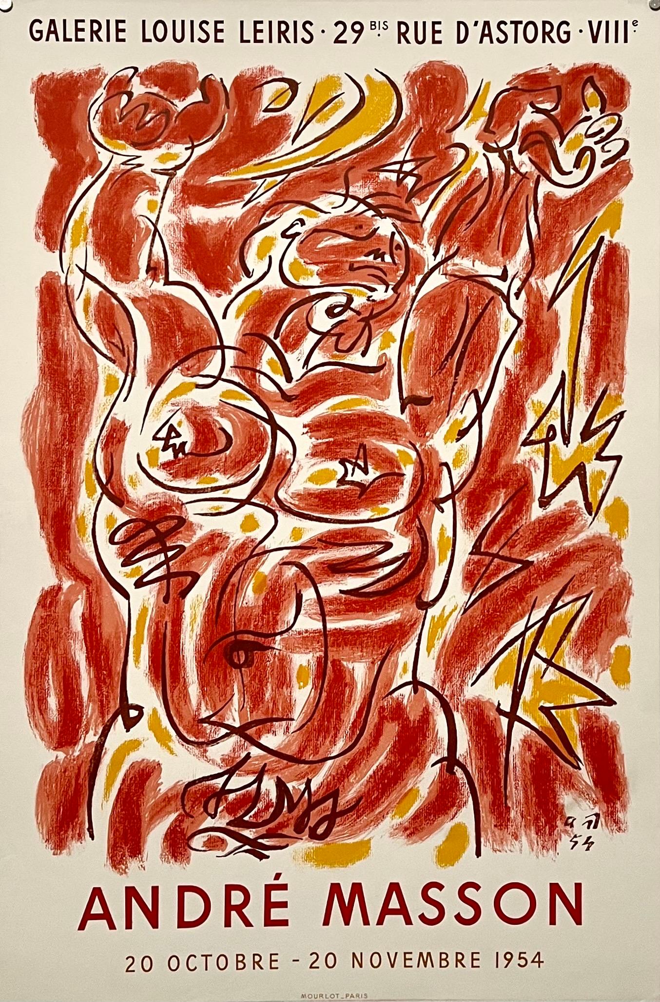 Litografia francese astratta surrealista d'epoca Mourlot Poster Andre Masson - Print di André Masson