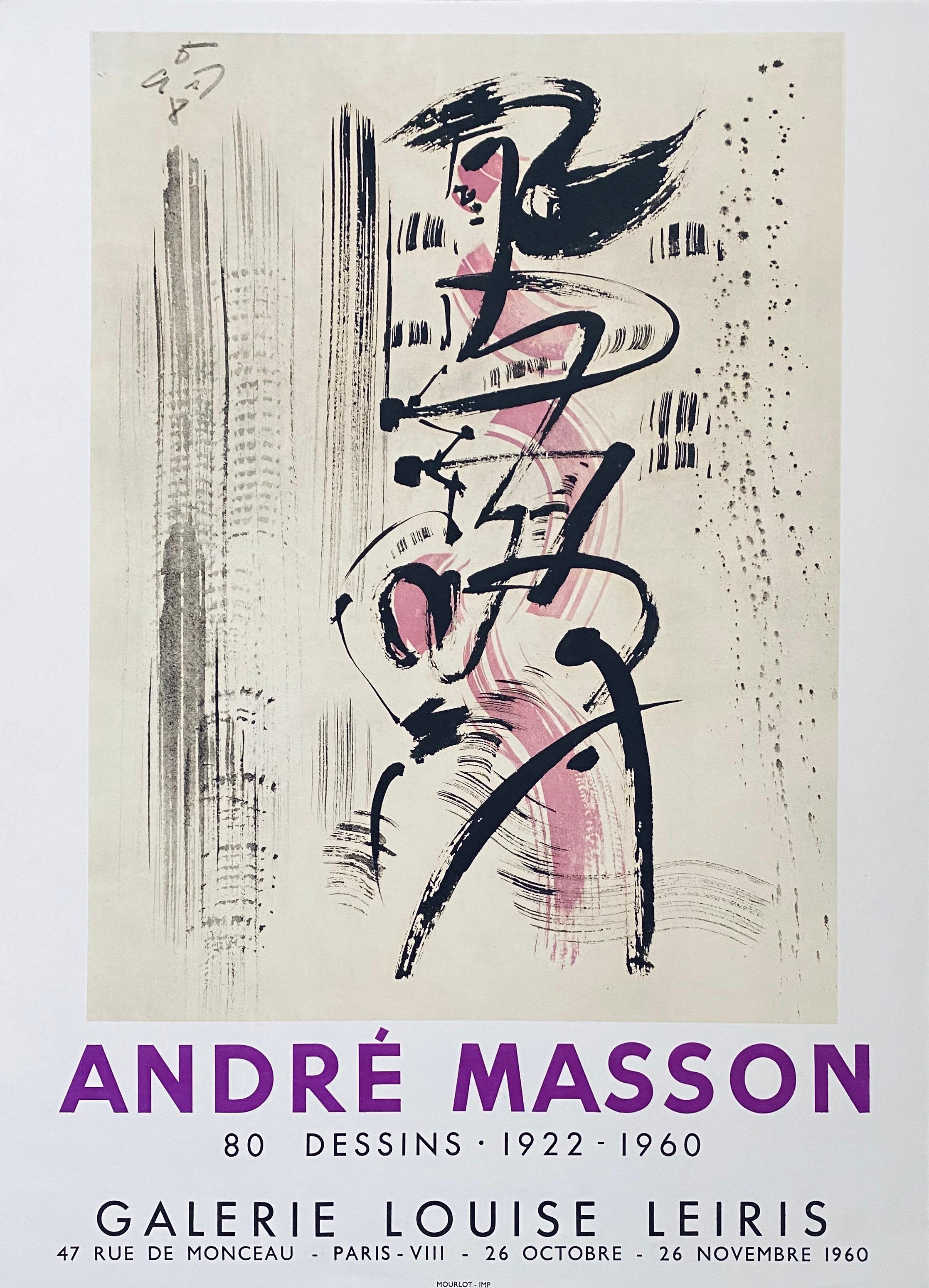 French Abstract Surrealist Vintage Lithograph Mourlot Poster Andre Masson - Print by André Masson