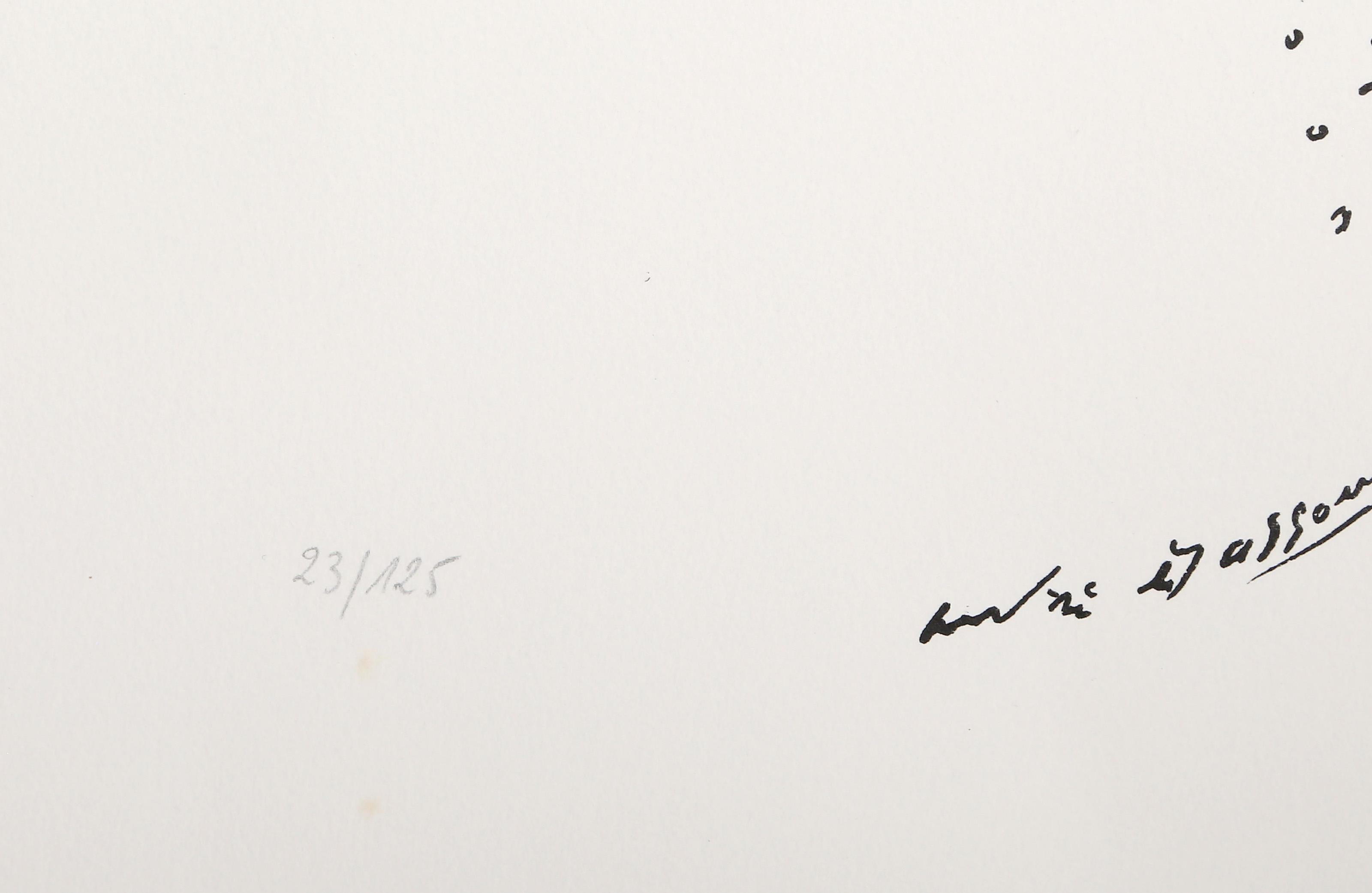 Hilles et vallées, lithographie surréaliste d'Andre Masson - Gris Nude Print par André Masson