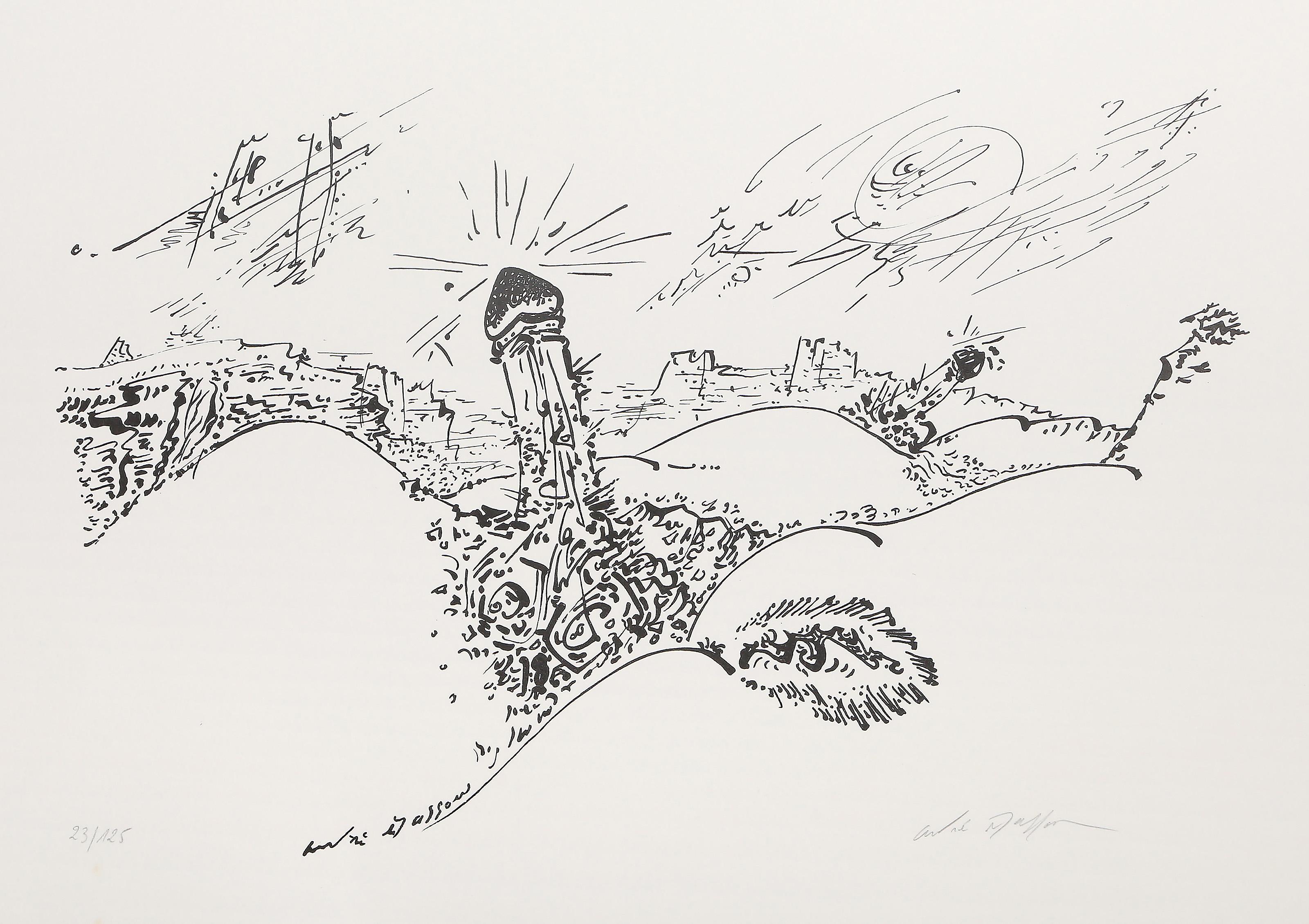 Hügel und Täler, Surrealistische Lithographie von Andre Masson