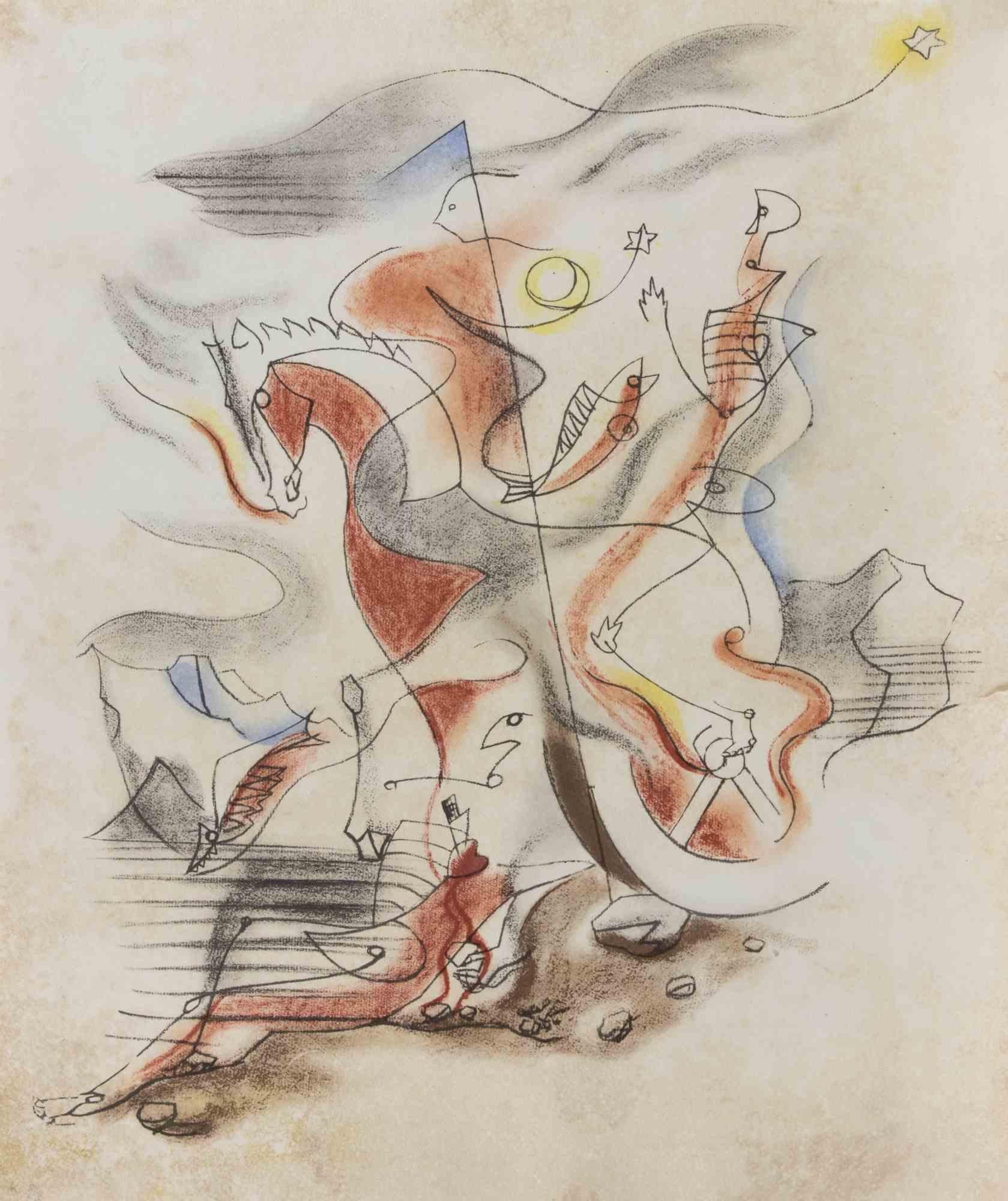 Horse and Knight - Pochoir after André Masson - 1933 For Sale 1
