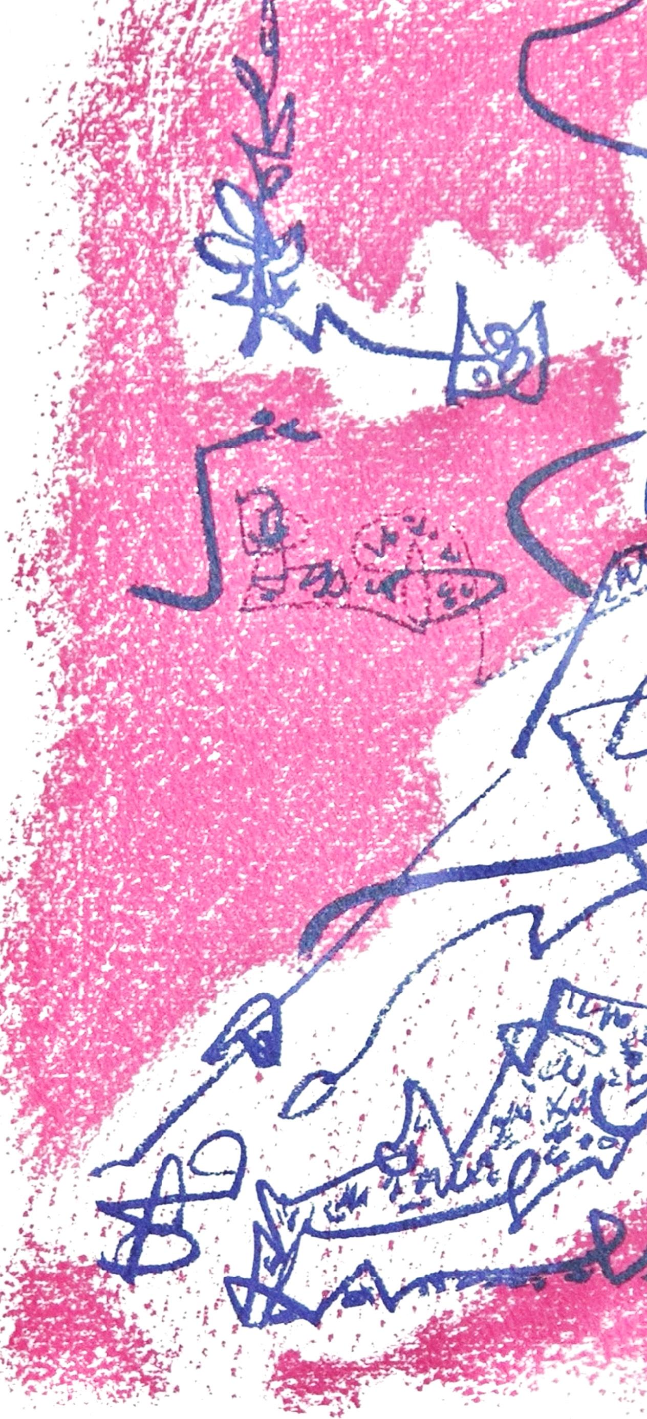 Le départ, Souvenirs et Portraits d'Artistes - Rose Abstract Print par André Masson