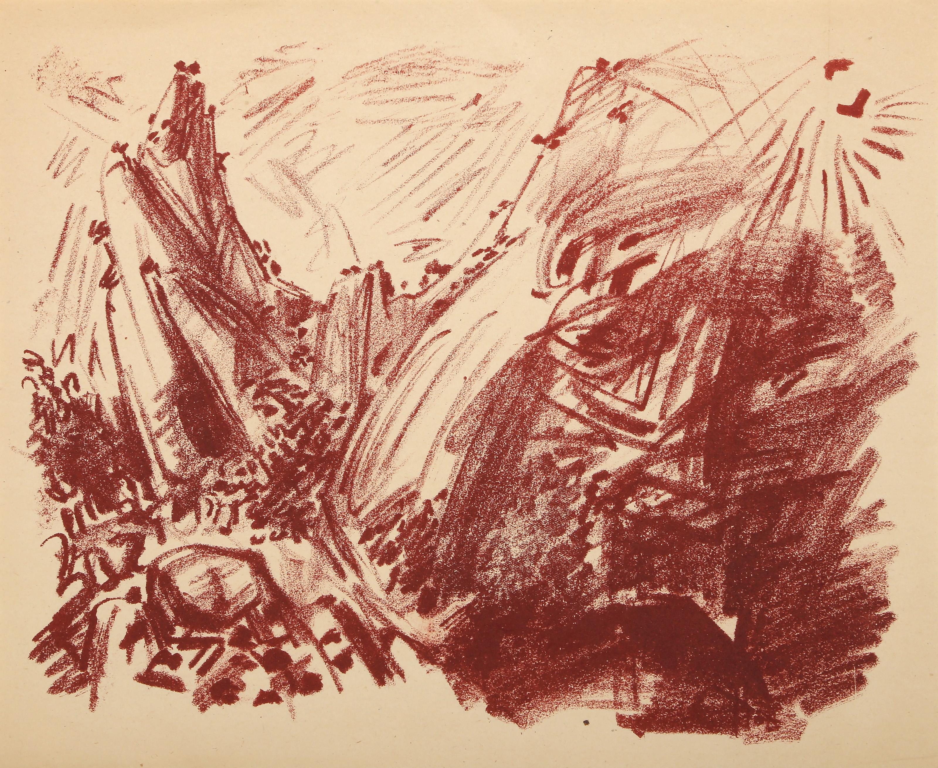 André Masson, French (1896 -1987) - Le soleil passe au dessus de la fontaine, Medium:  Lithograph on thin wove paper, unsigned, Image Size:  9.75 x 12.75 inches, Size:  11 x 13.25 in. (27.94 x 33.66 cm), Description:  From the collection of the late