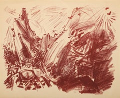Le soleil passe au dessus de la fontaine, lithographie surréaliste d'André Masson