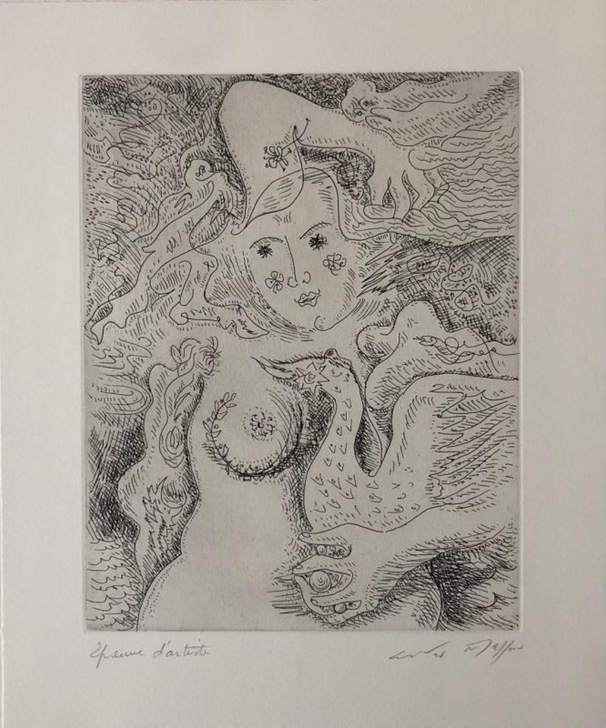 André Masson Abstract Print - Léda aux trois perles 