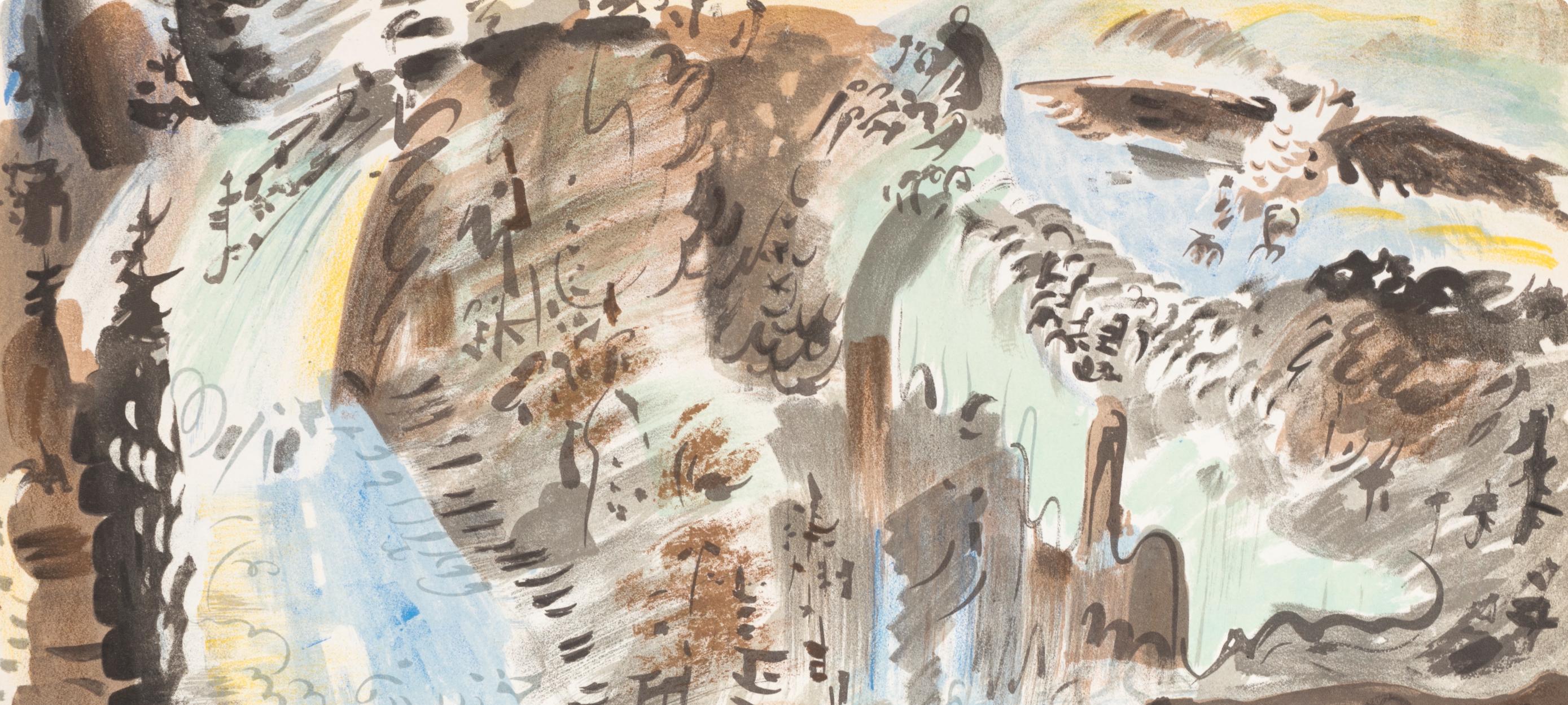L’épervier au dessus du torrent, Verve: Revue Artistique et Littéraire - Beige Figurative Print by André Masson