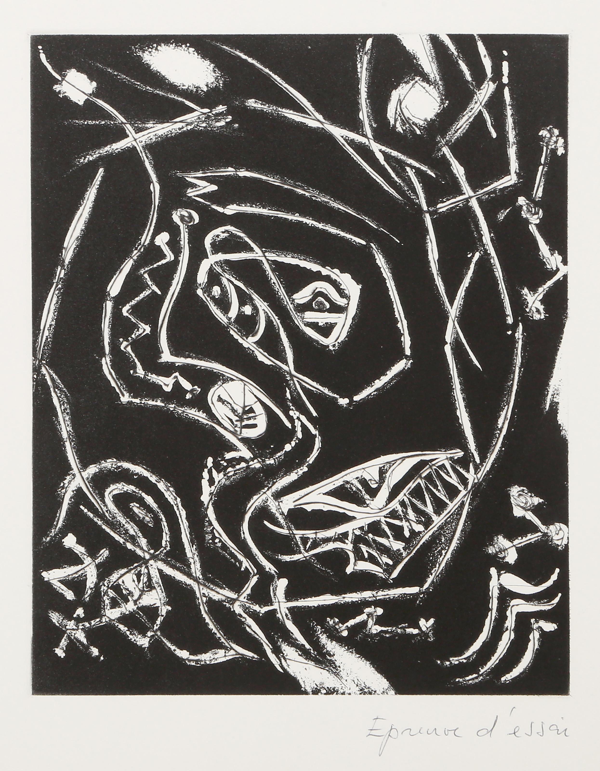André Masson, French (1896 -1987) - L'oeuf Cosmique, Year:  circa 1946, Medium:  Etching, numbered in pencil, Edition:  Epreuve d'Artiste, Image Size:  9.75 x 8 inches, Size:  14.5 x 12.5 in. (36.83 x 31.75 cm), Printer:  Atelier Crommelynck, Paris,