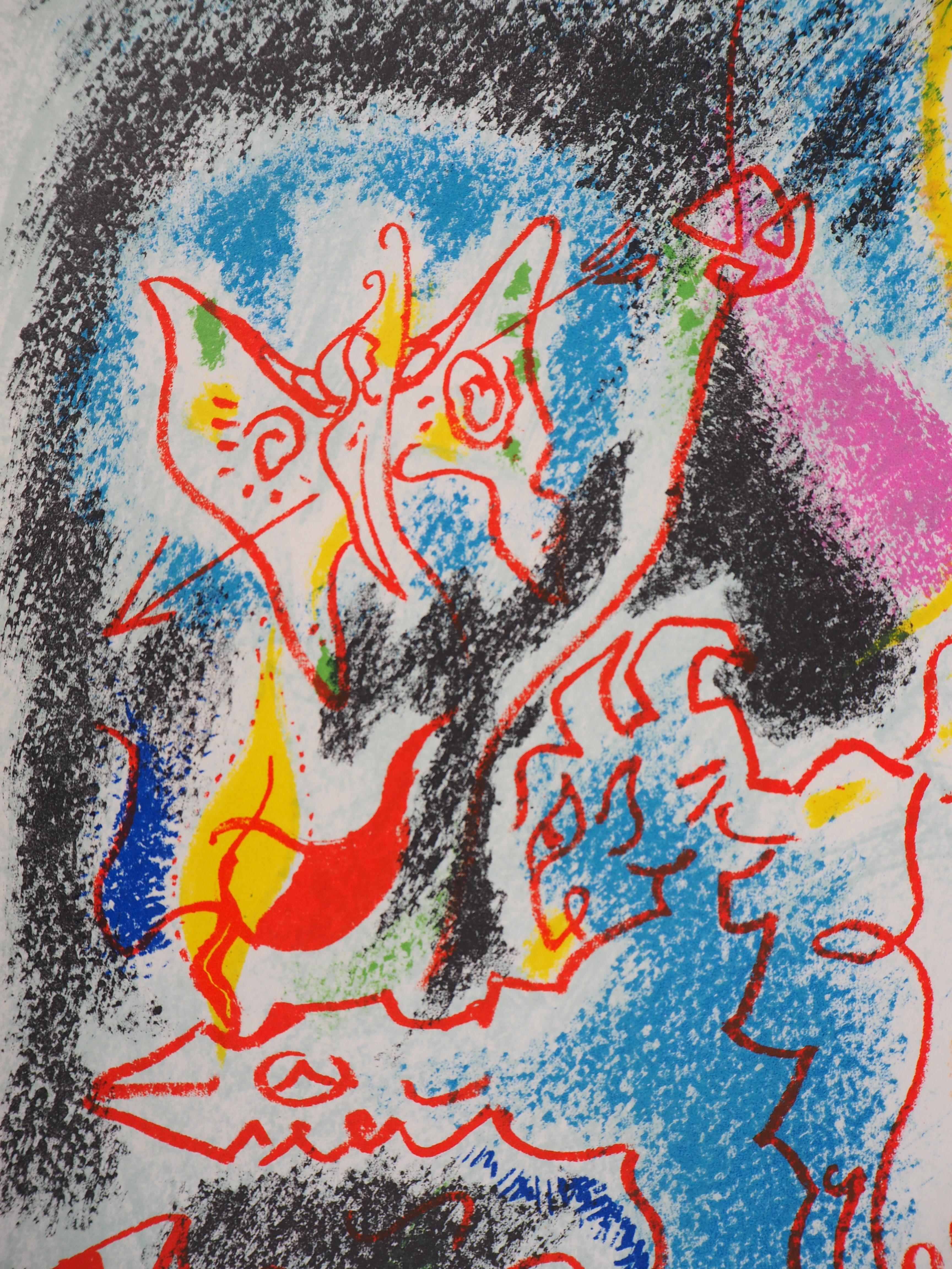 Amour et psychédélisme - Lithographie originale signée à la main - Gris Figurative Print par André Masson