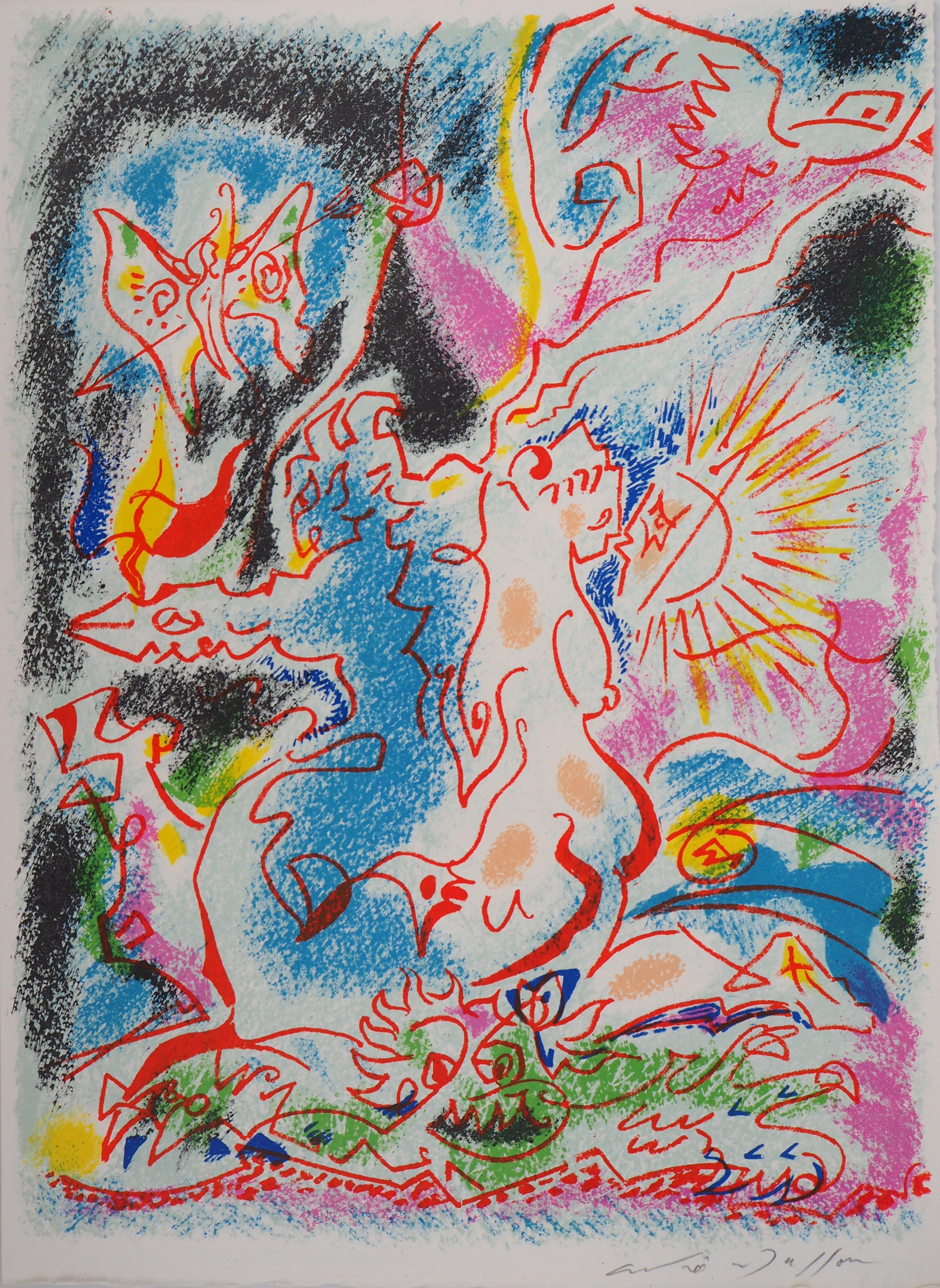 Figurative Print André Masson - Amour et psychédélisme - Lithographie originale signée à la main