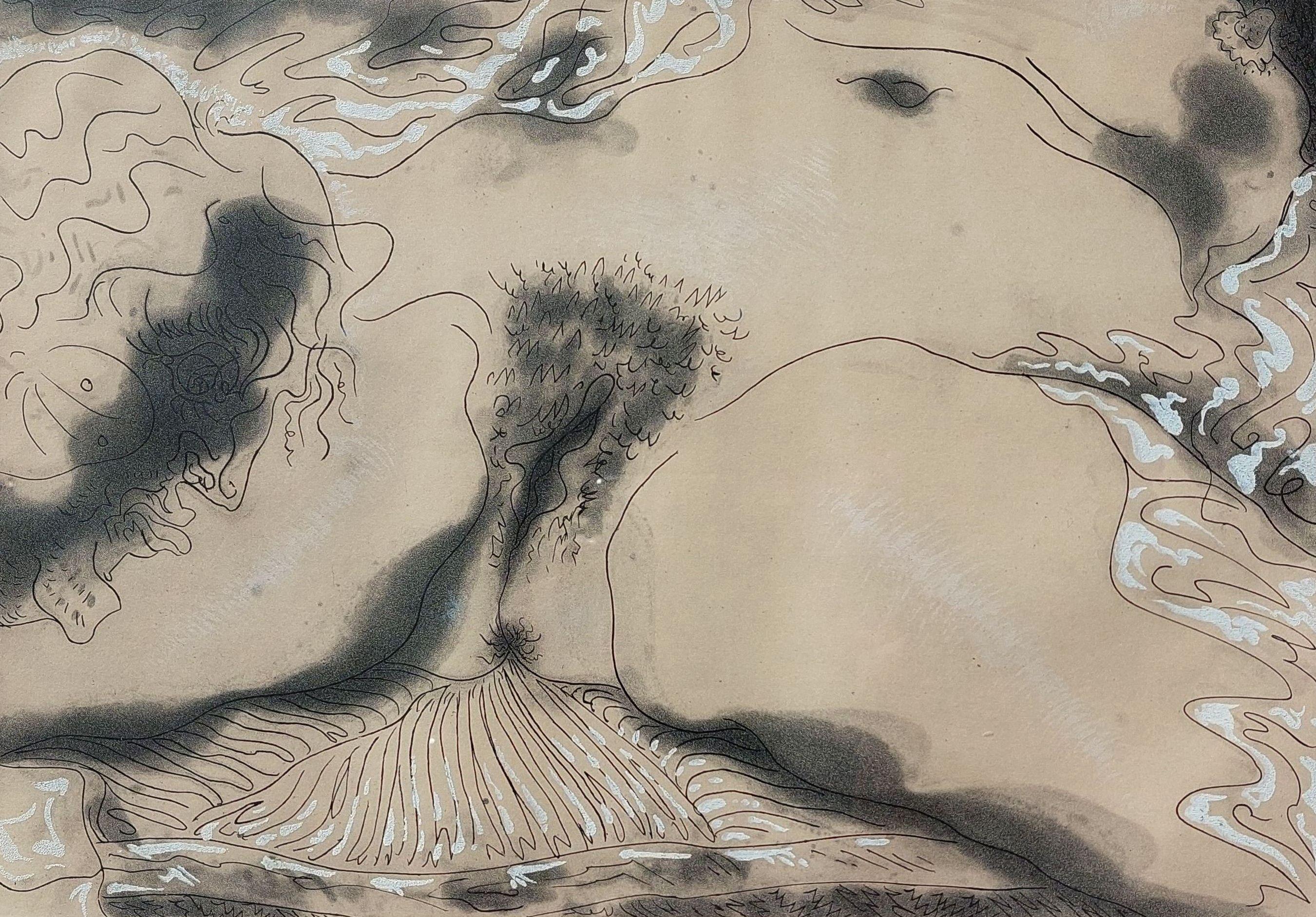 André Masson Nude Print - Hommage à Courbet. Paper/etching. 40/60. 1964. 27 x 38 cm.
