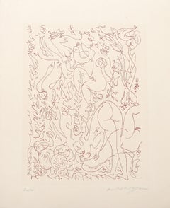 Figures nues dans un jardin, gravure surréaliste d'André Masson