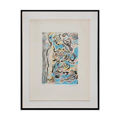 “Omaggio a Michelangelo” Blue-Toned Abstract Colored Lithograph Ed 98/200
