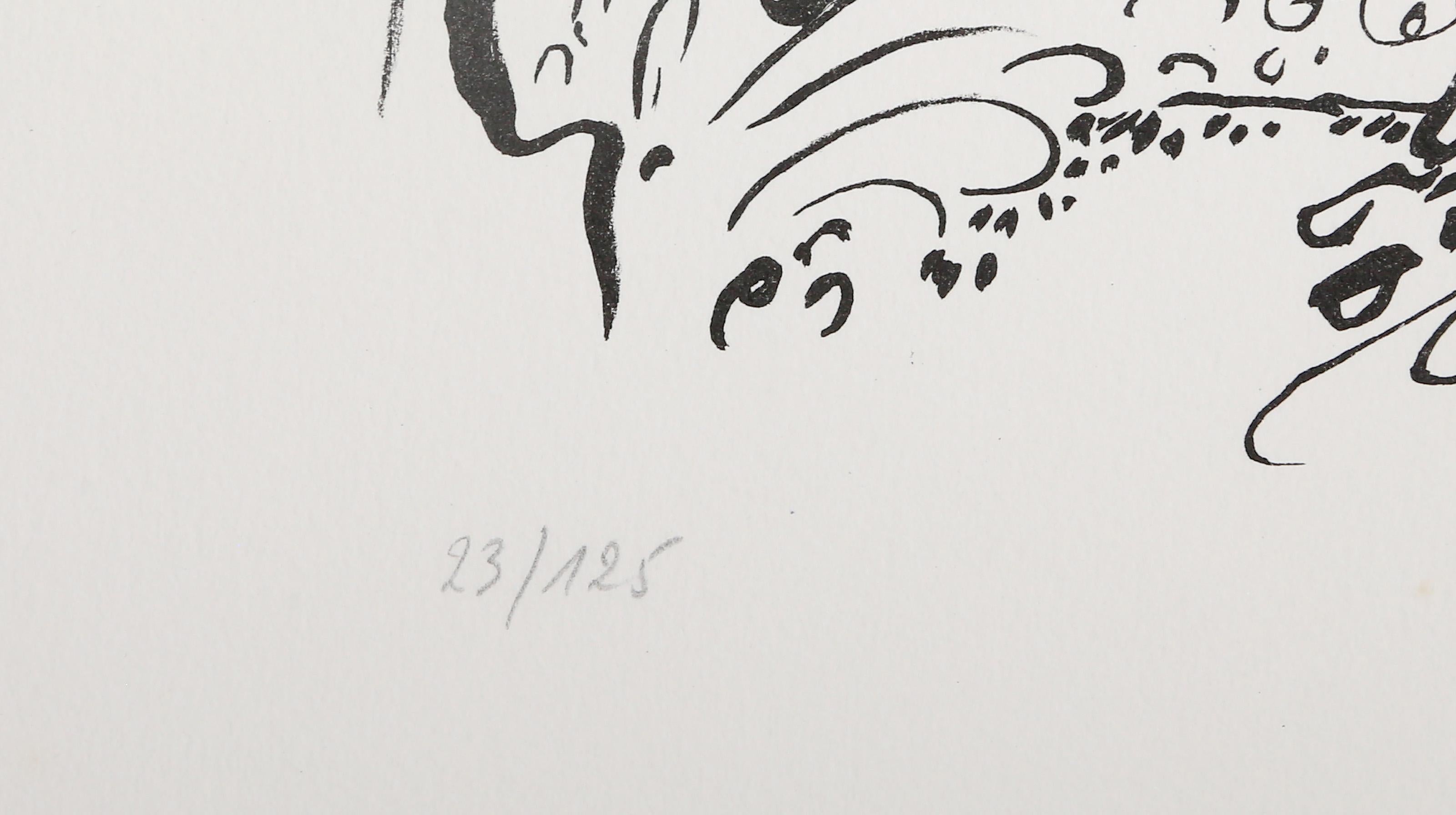 Mündung, Surrealistische Lithographie von Andre Masson (Grau), Nude Print, von André Masson