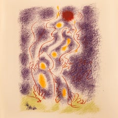 Original French Surrealist MCM Modernist Signed Abstract Lithograph Andre Masson