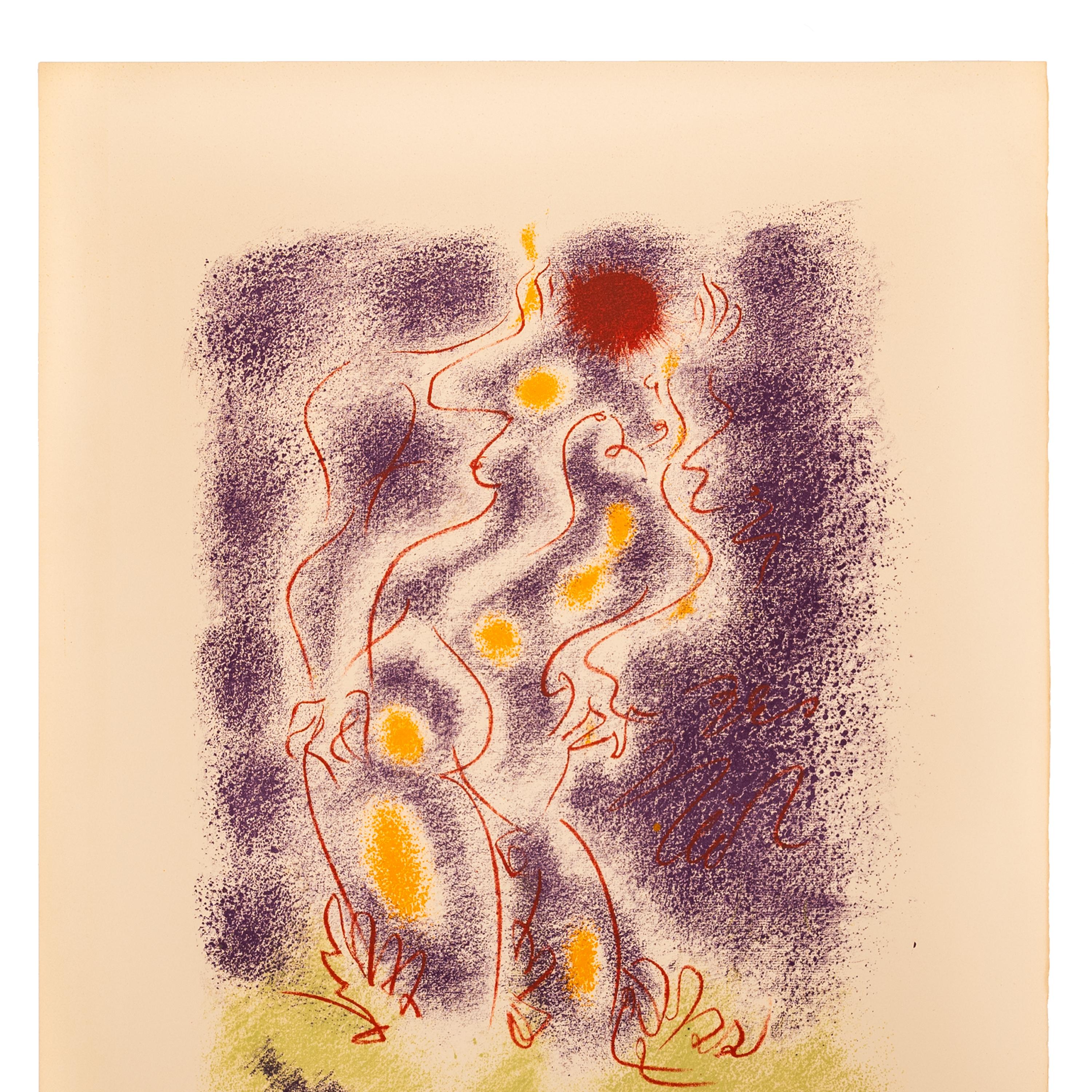 Original French Surrealist MCM Modernist Signed Abstract Lithograph Andre Masson - Beige Abstract Print by André Masson