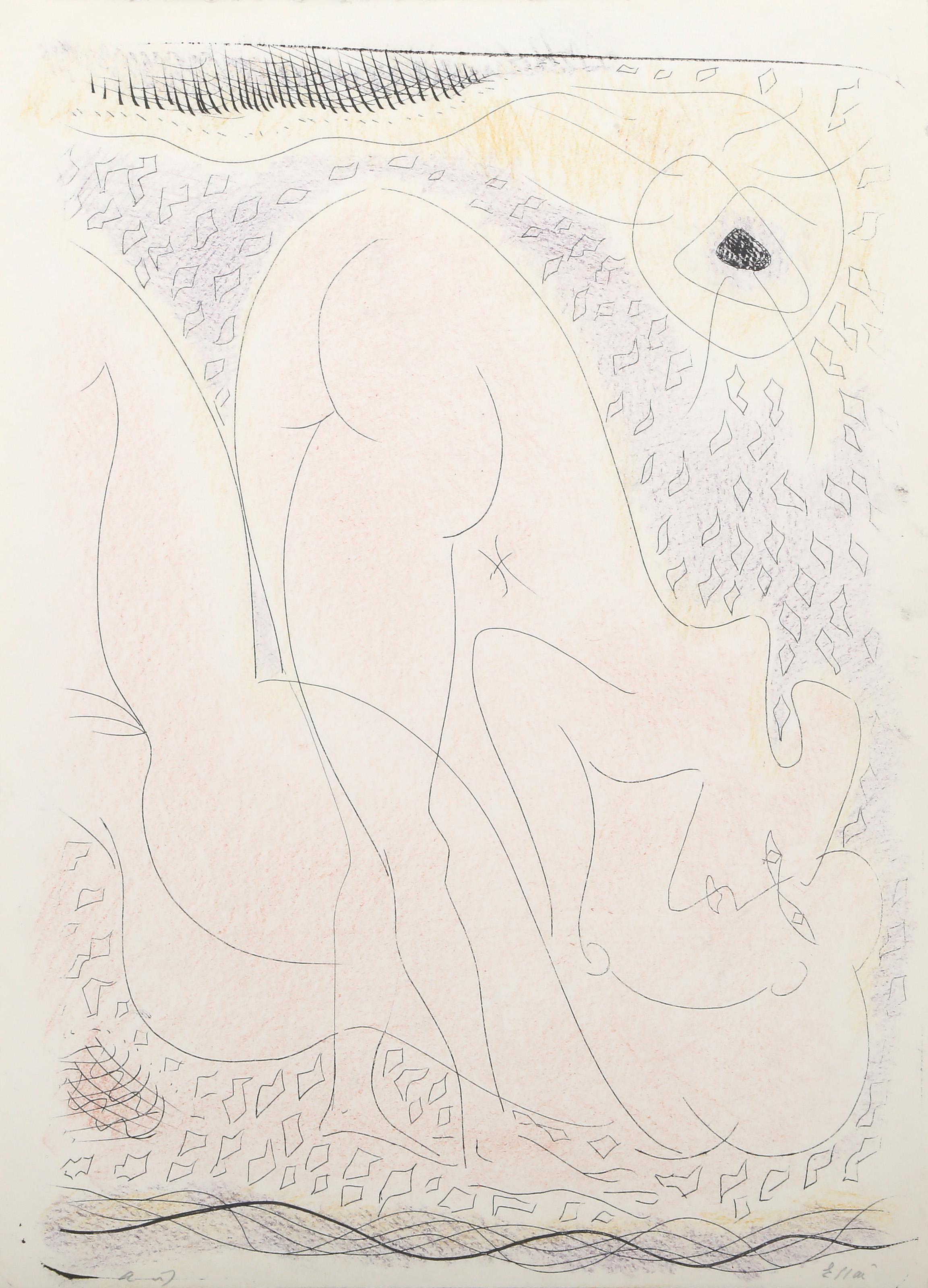 Pour les Erophages, acquaforte surrealista colorata a mano di André Masson
