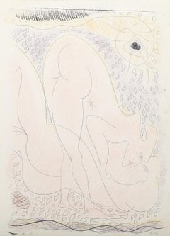 Pour les Erophages, aguafuerte surrealista coloreado a mano de André Masson
