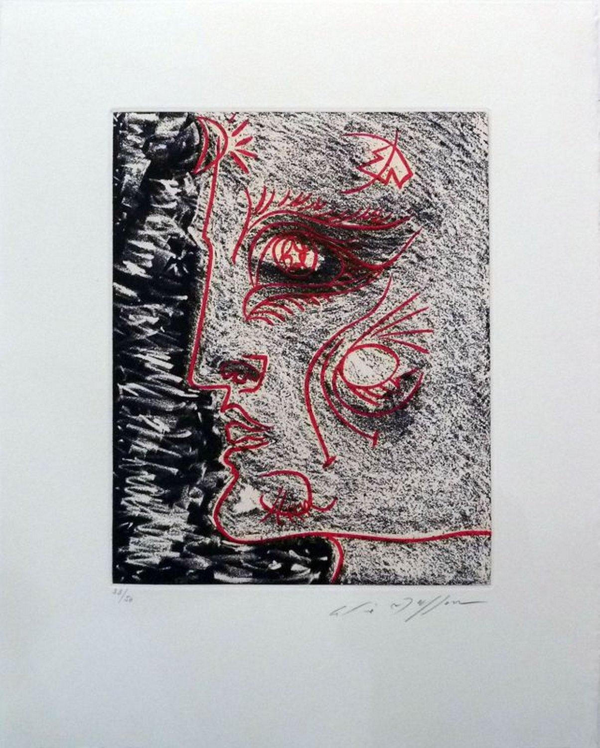 André Masson Abstract Print - Red profile 