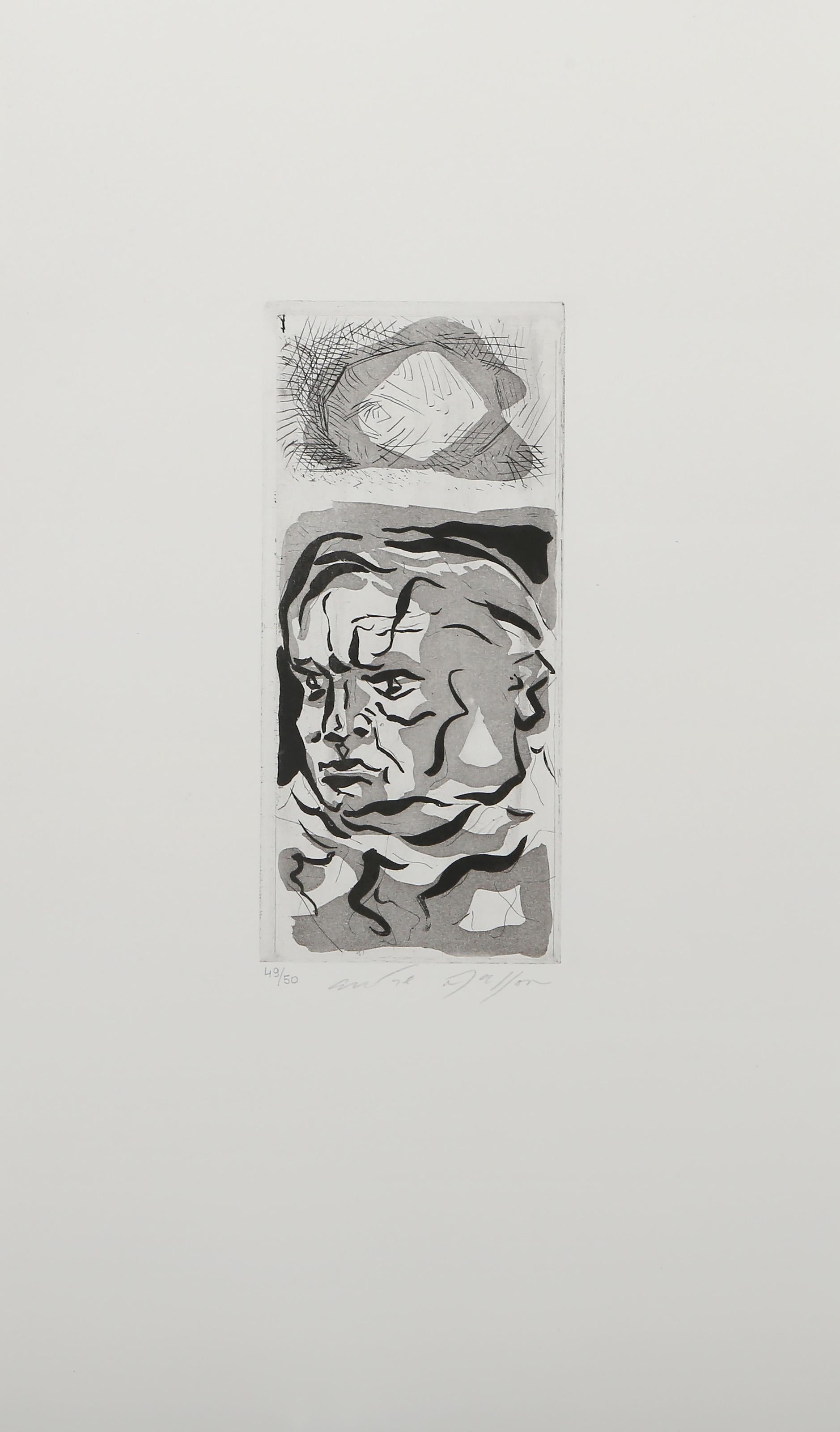 Self-Portrait I, Modern Drypoint and aquatint by Andre Masson - Gray Portrait Print by André Masson