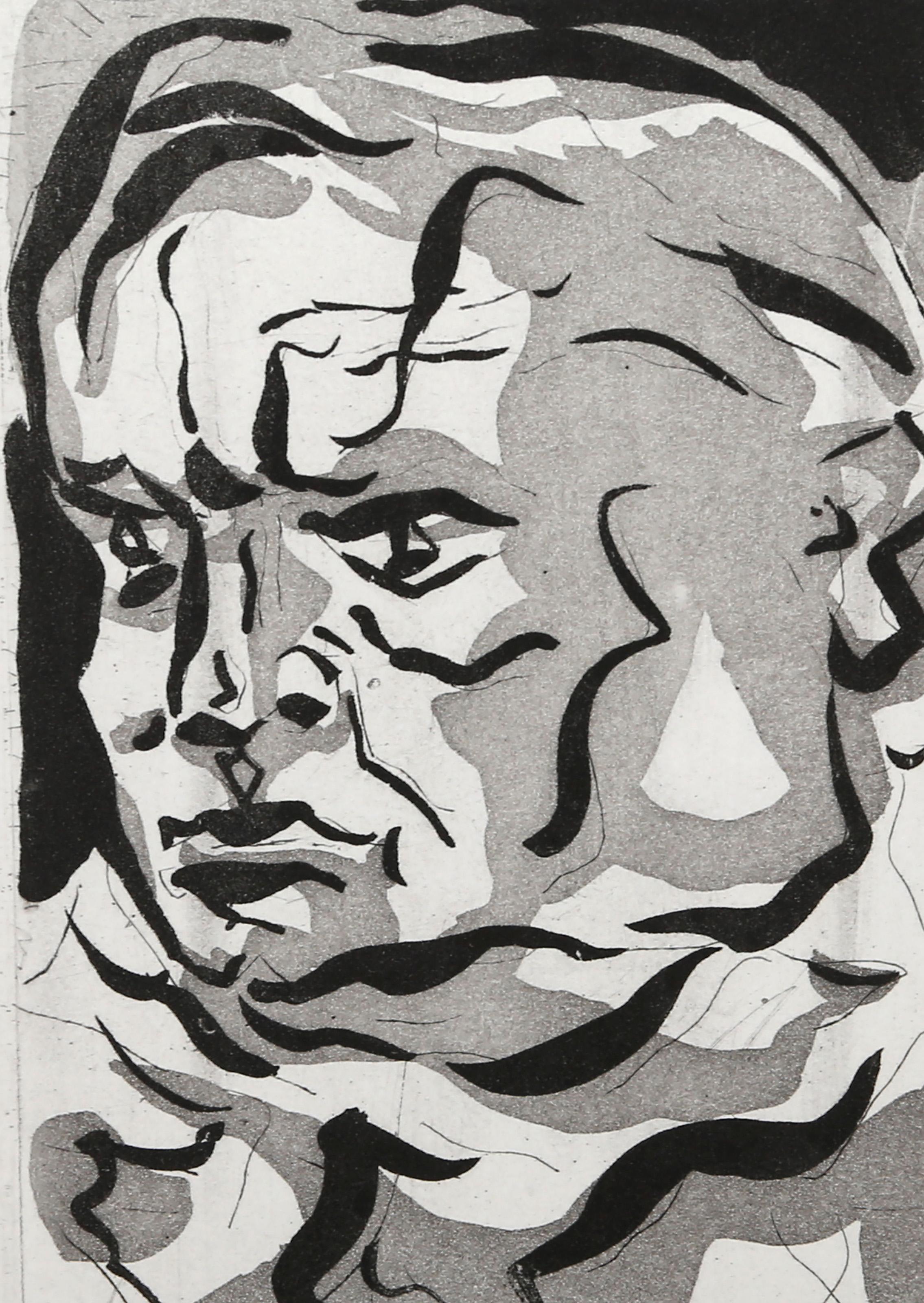 Andre Masson, French (1896 - 1987) - Self-Portrait I (Portrait de l'artiste I), Year:  1946, Medium:  Drypoint and aquatint on BFK Rives, signed and numbered in pencil, Edition:  50, Image Size:  7.5 x 3.5 inches, Size:  16.5 x 9.75 in. (41.91 x