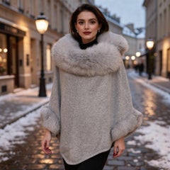 Andrè Maurice Grey Cashmere and Fox Fur Cape