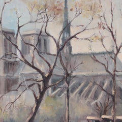 Andre Michel "Notre-Dame de Paris Cathedral", Oil on Masonite