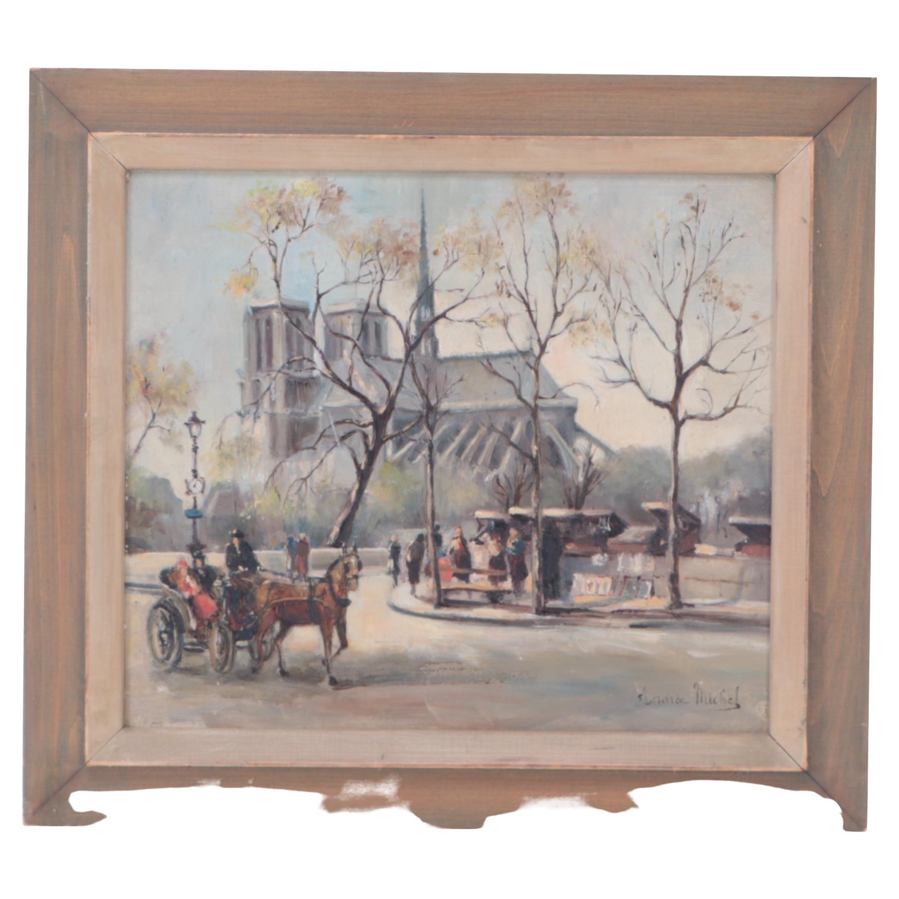 Andre Michel "Notre-Dame de Paris Cathedral", Oil on Masonite For Sale