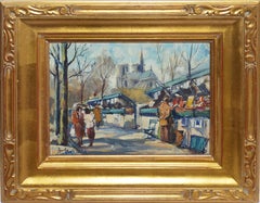 French Impressionist Paris Street View with Notre Dame Painting by Andre Michel
