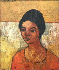 "Abstract Portrait" 20th Century French Impressionist Oil Painting on Canvas