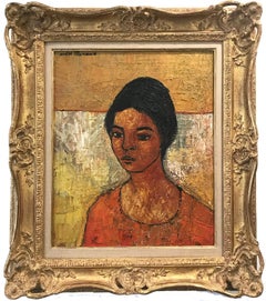 "Abstract Portrait" 20th Century French Impressionist Oil Painting on Canvas