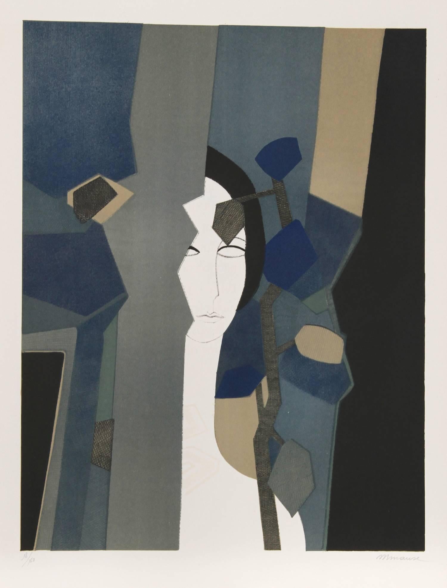 André Minaux Portrait Print - Amant from the Helene Portfolio, Signed Cubsit Lithograph by Andre Minaux