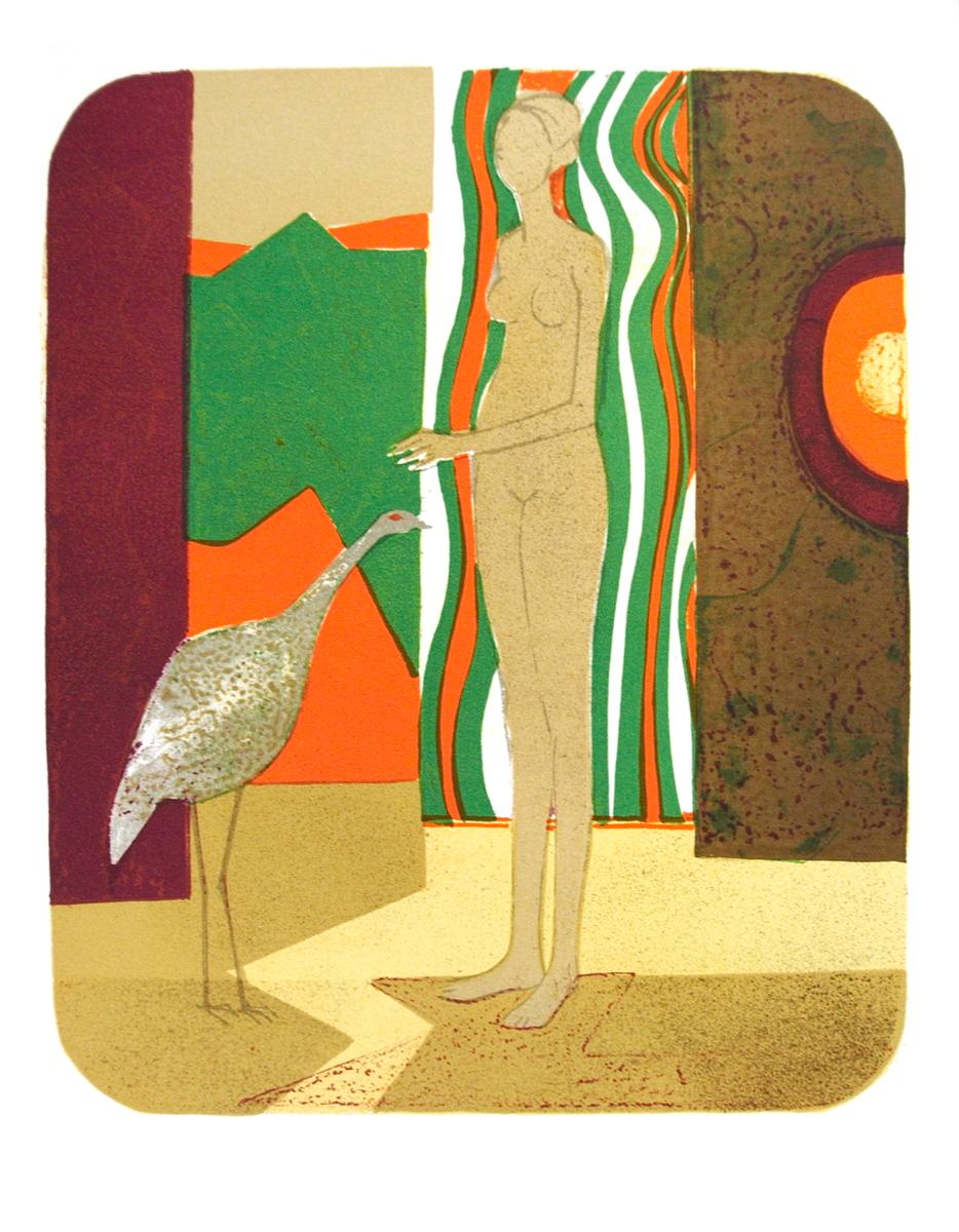 Andre Minaux-La Femme et l'Oiseau-12.75" x 9.75"-Lithograph-1972-Modernism - Print by André Minaux